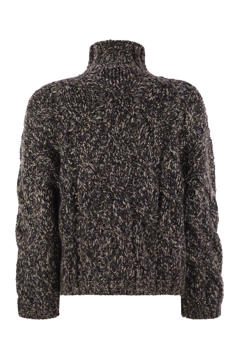 SOFT WOOL, CASHMERE AND MOHAIR TURTLENECK SWEATER WITH BRAIDED DESIGN Brunello Cucinelli