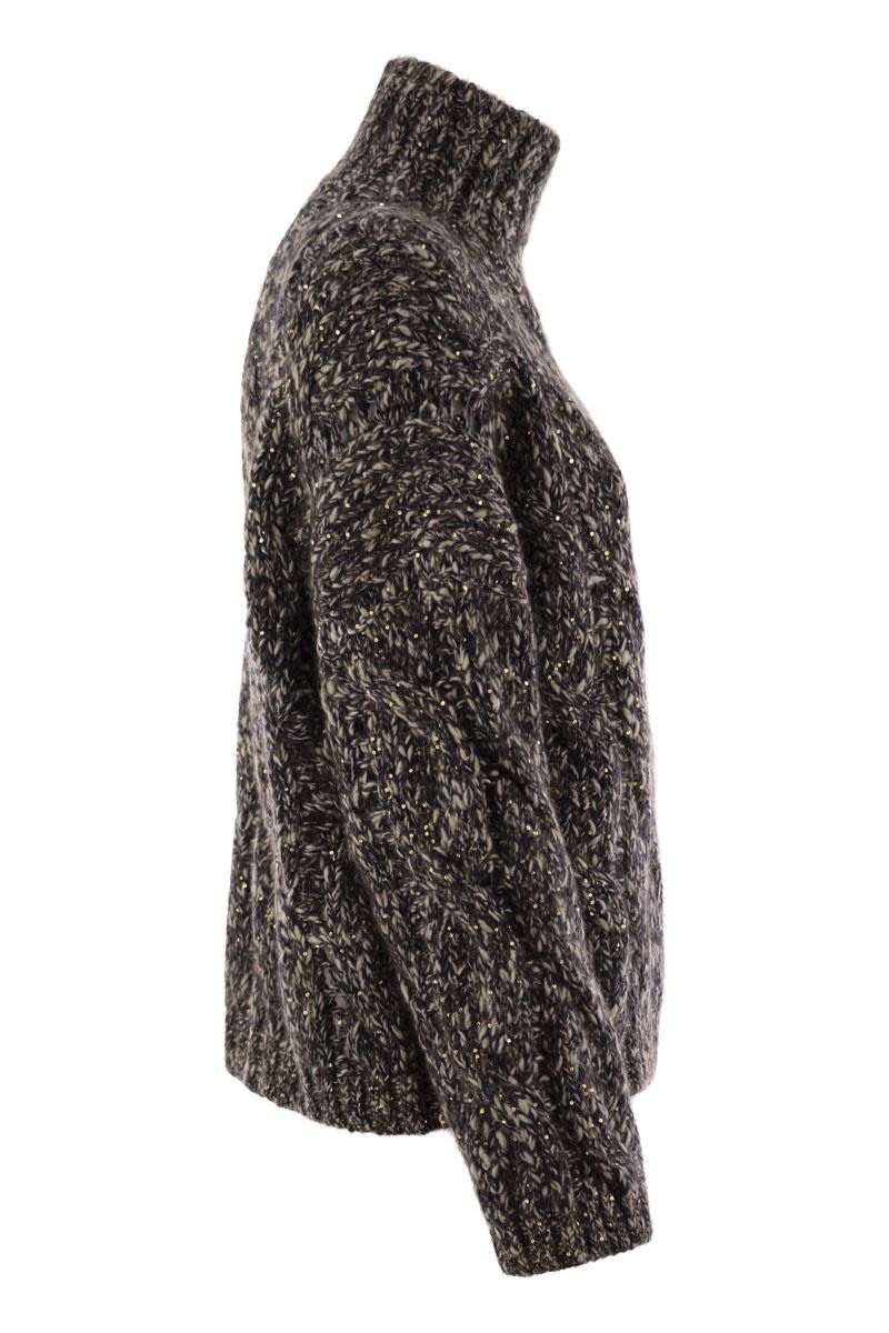 SOFT WOOL, CASHMERE AND MOHAIR TURTLENECK SWEATER WITH BRAIDED DESIGN Brunello Cucinelli