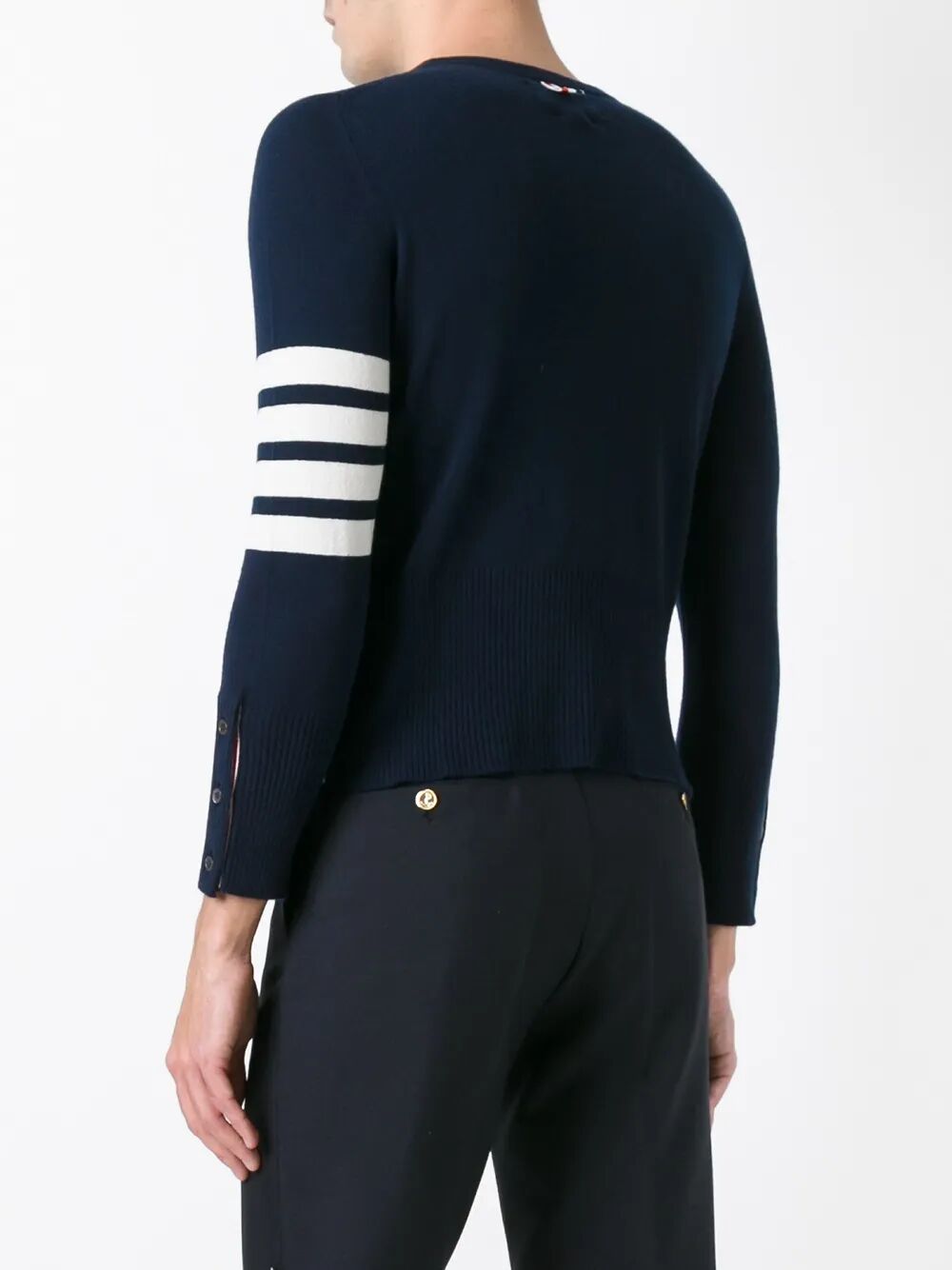 CLASSIC CREWNECK SHORT PULLOVER WITH WHITE 4 BAR STRIPE IN CASHMERE Thom Browne