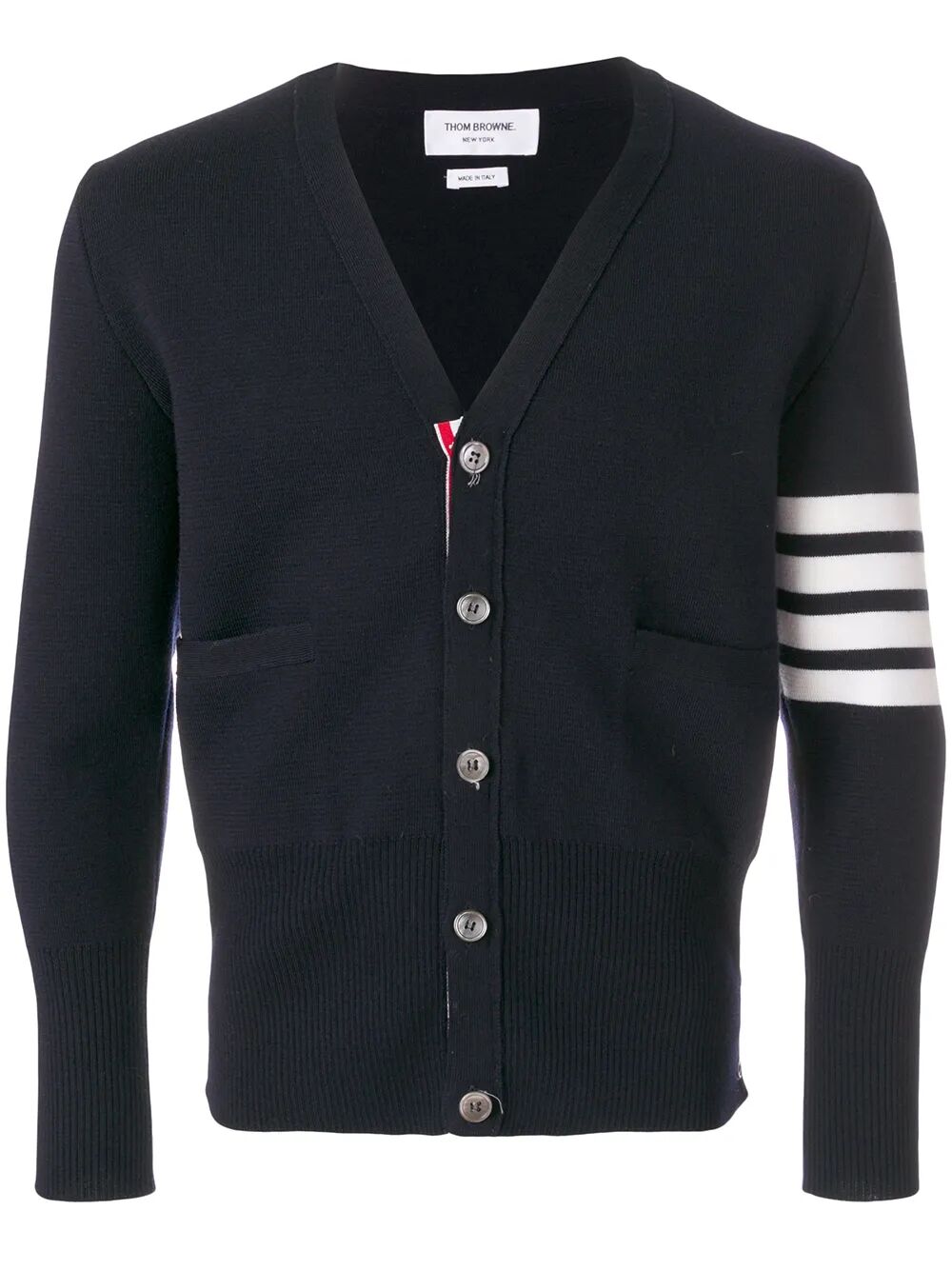 MILANO STITCH V NECK CARDIGAN WITH 4 BAR IN FINE MERINO WOOL Thom Browne BLUE 5