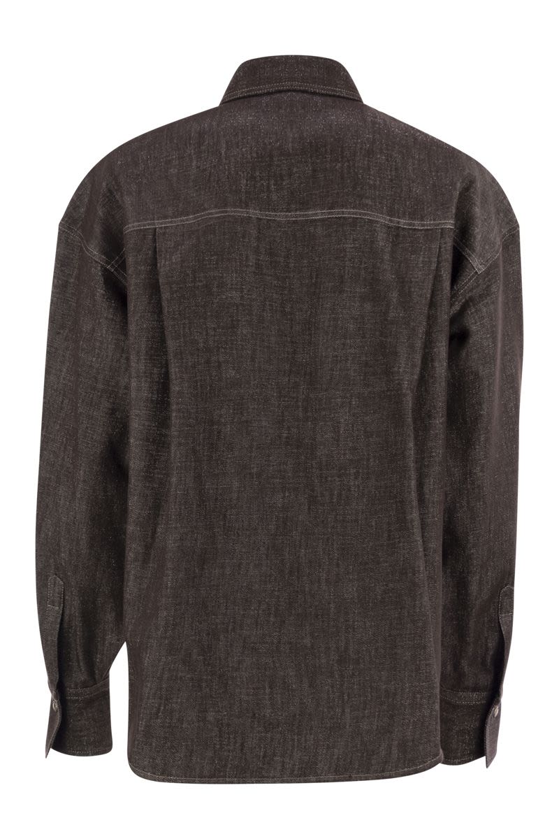 SPARKLING NO-FADE DENIM SHIRT WITH SHINY FLAP DETAIL Brunello Cucinelli