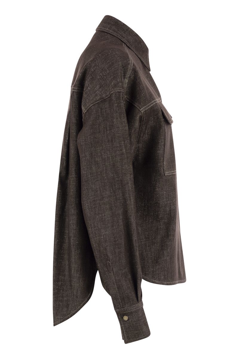 SPARKLING NO-FADE DENIM SHIRT WITH SHINY FLAP DETAIL Brunello Cucinelli