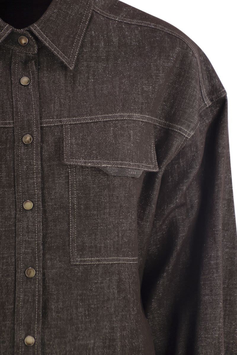 SPARKLING NO-FADE DENIM SHIRT WITH SHINY FLAP DETAIL Brunello Cucinelli