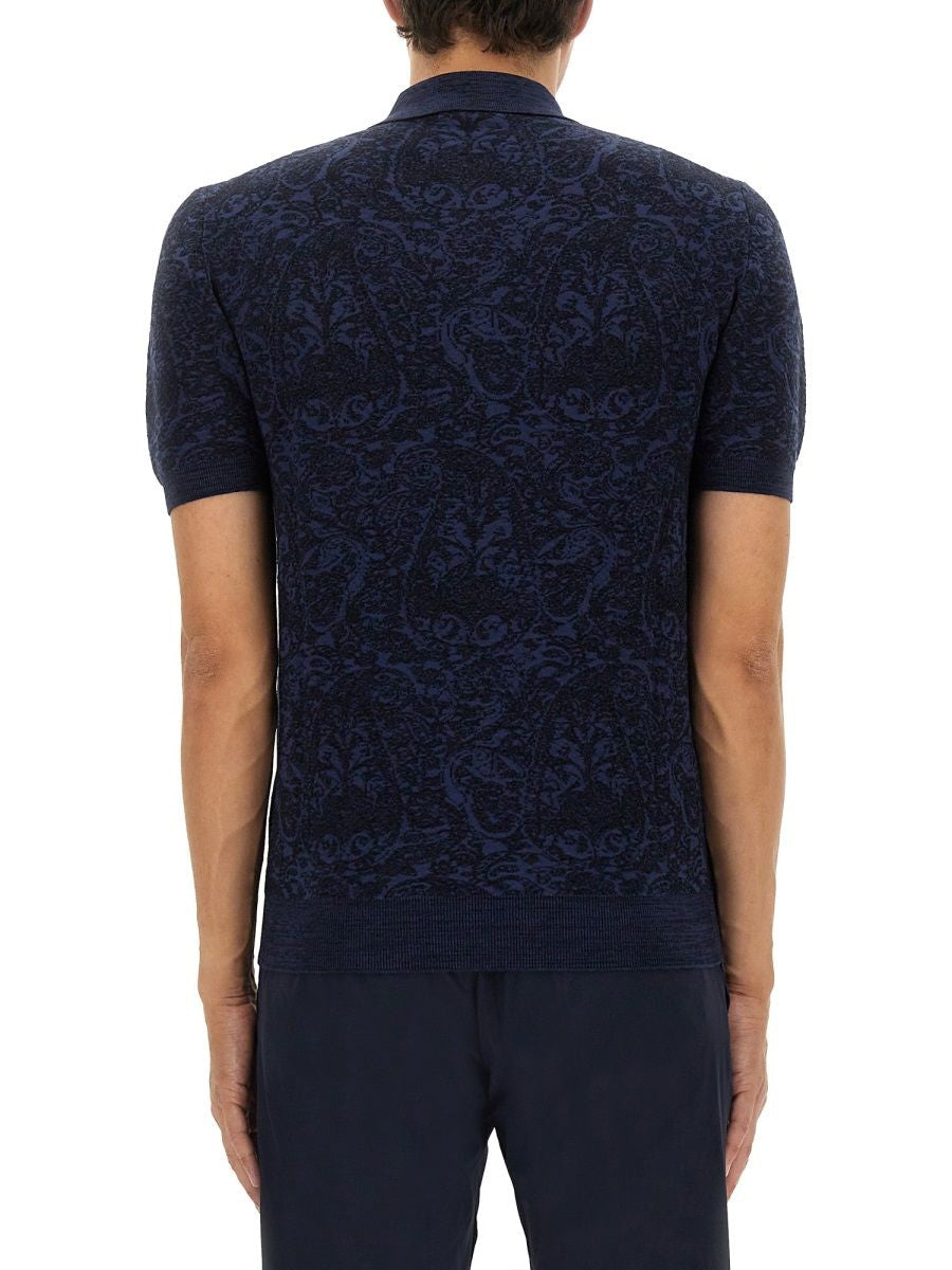 BLUE COTTON WOOL POLO SHIRTS Etro