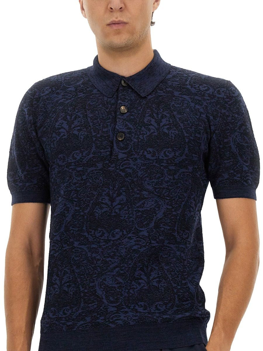 BLUE COTTON WOOL POLO SHIRTS Etro