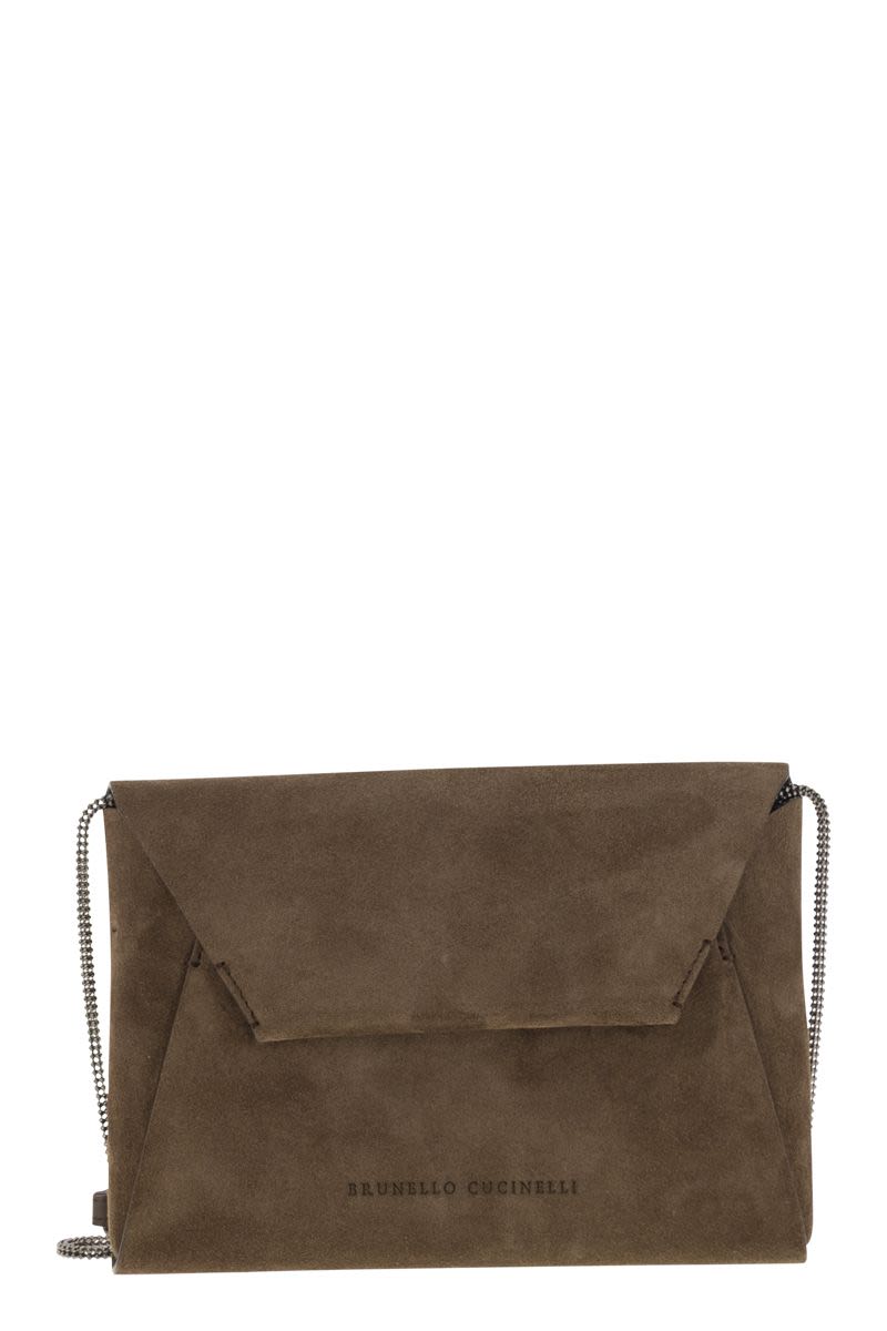 BC DUO SUEDE CLUTCH BAG WITH PRECIOUS CHAIN Brunello Cucinelli BROWN ONE SIZE