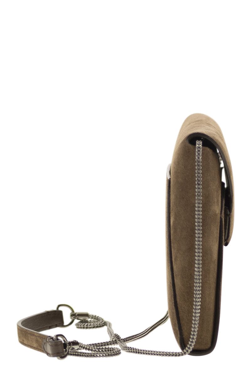 BC DUO SUEDE CLUTCH BAG WITH PRECIOUS CHAIN Brunello Cucinelli