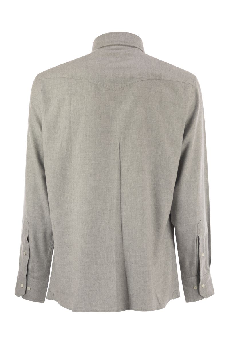 STRETCH COTTON CHEVRON FLANNEL EASY FIT SHIRT WITH SNAP BUTTONS, EPAULETTES AND POCKETS Brunello Cucinelli