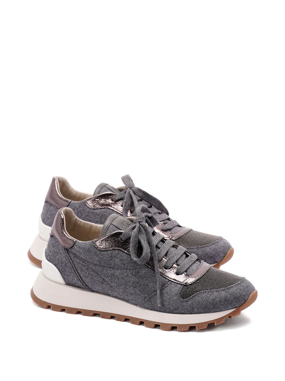 RUNNERS IN VIRGIN WOOL FLANNEL AND LAMé CALFSKIN WITH PRECIOUS TOE Brunello Cucinelli