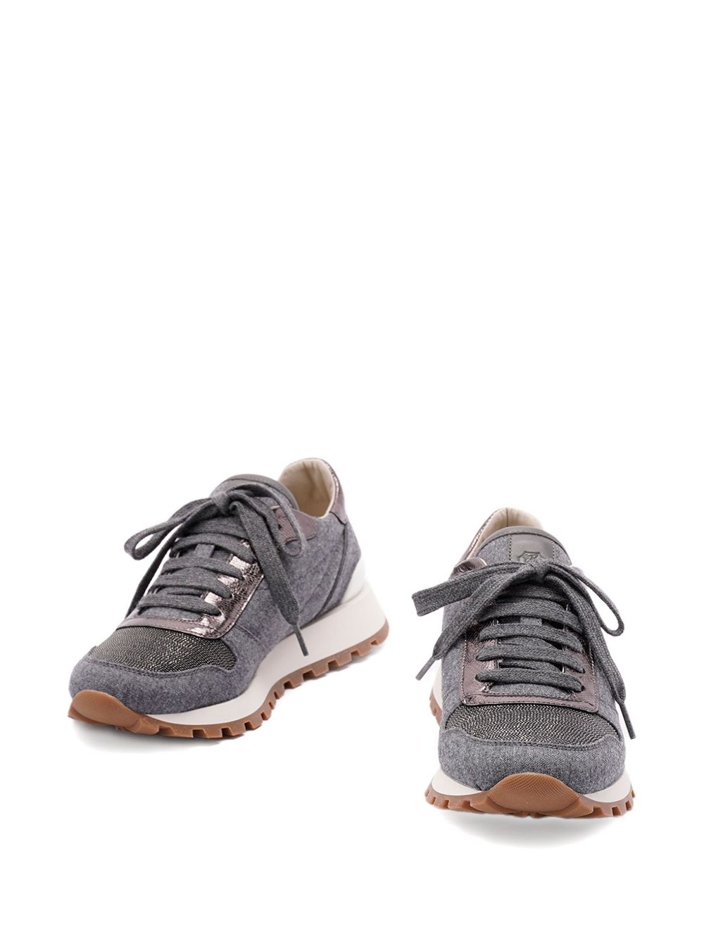 RUNNERS IN VIRGIN WOOL FLANNEL AND LAMé CALFSKIN WITH PRECIOUS TOE Brunello Cucinelli