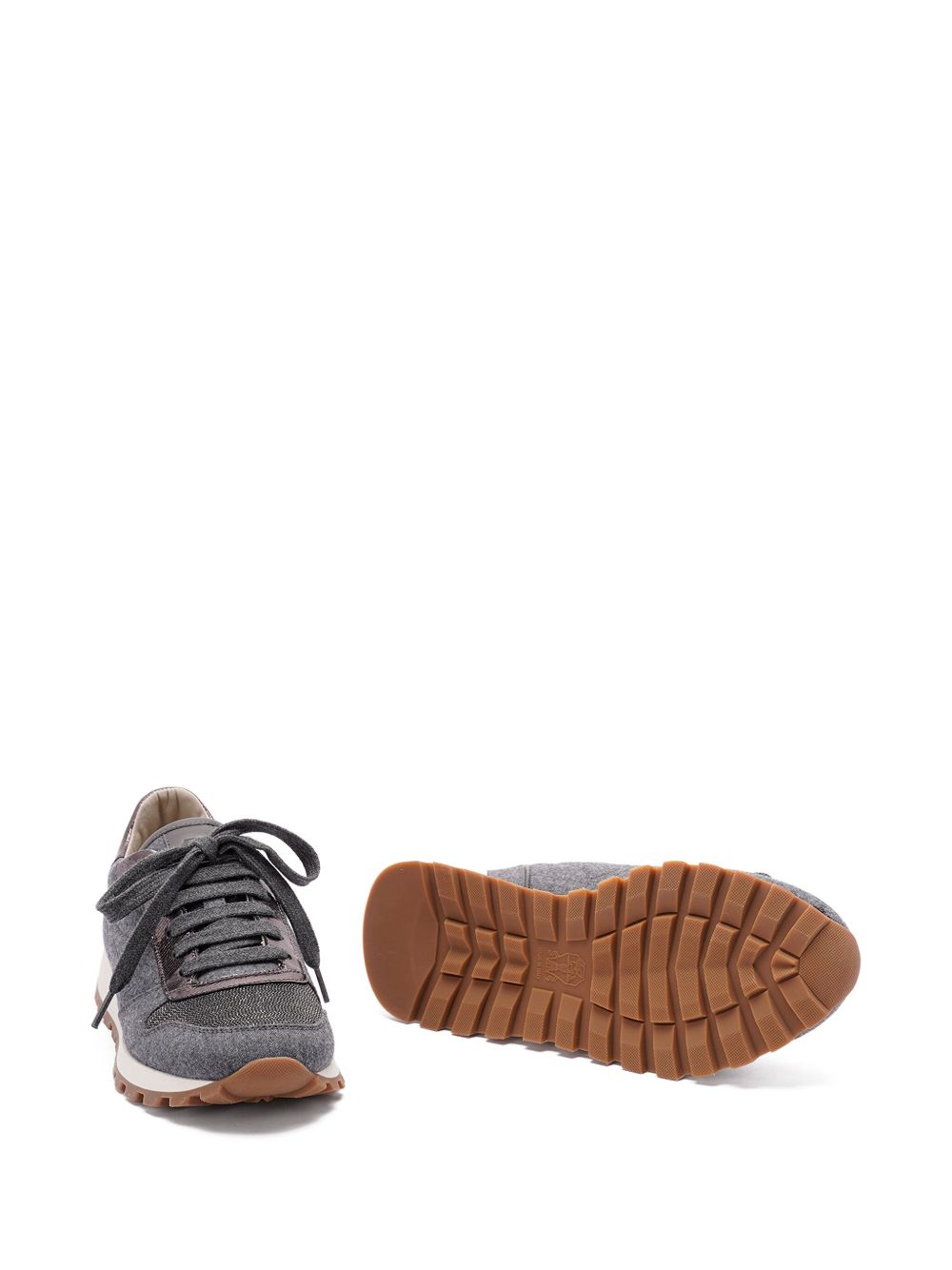 RUNNERS IN VIRGIN WOOL FLANNEL AND LAMé CALFSKIN WITH PRECIOUS TOE Brunello Cucinelli