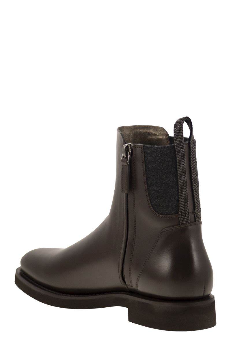 CHELSEA BOOT IN MATT CALFSKIN WITH SHINY DETAIL Brunello Cucinelli