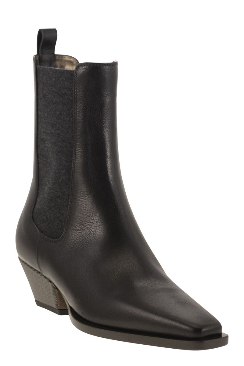 CLASSIC LEATHER CHELSEA BOOT WITH PRECIOUS BLOCK HEELS Brunello Cucinelli