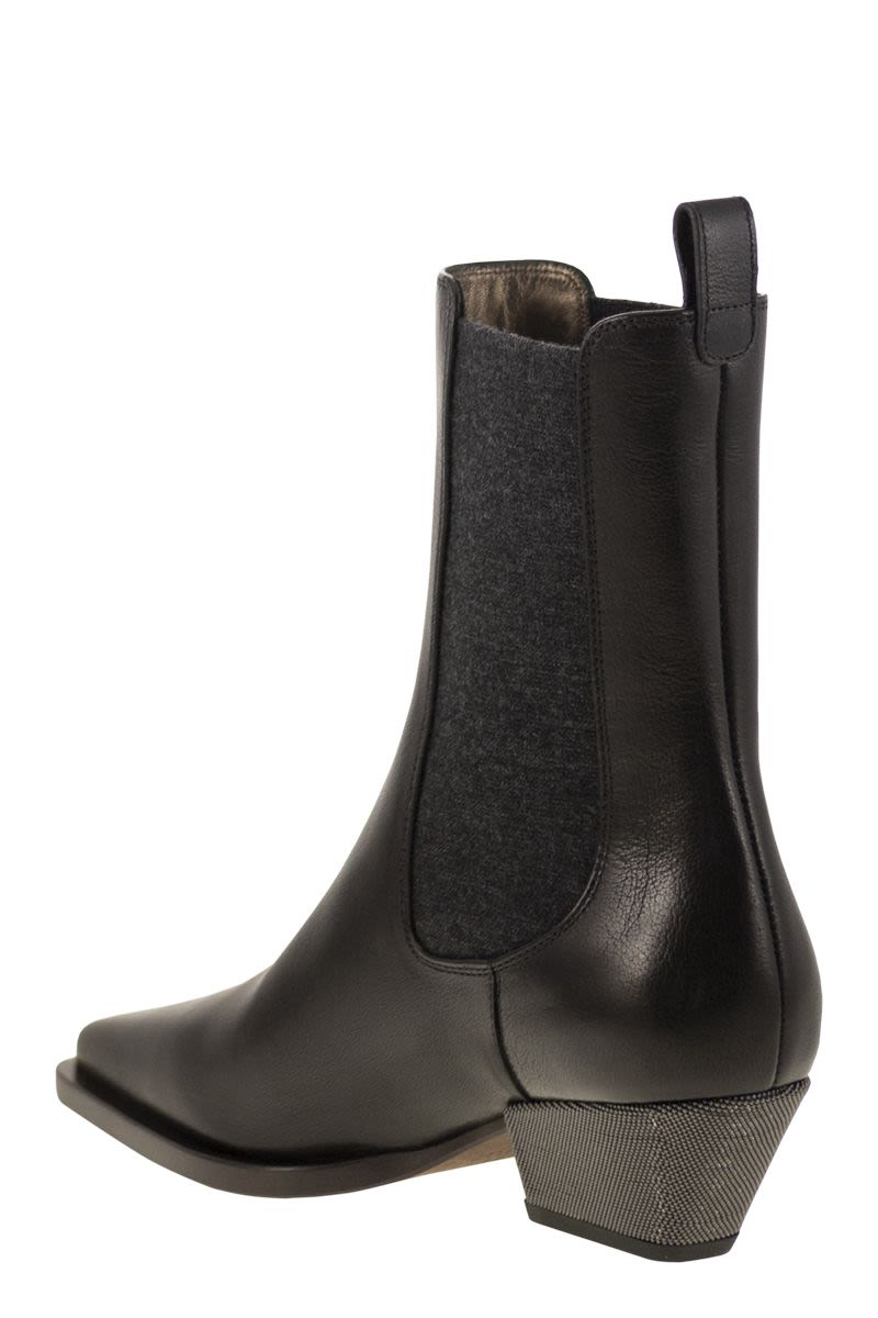 CLASSIC LEATHER CHELSEA BOOT WITH PRECIOUS BLOCK HEELS Brunello Cucinelli
