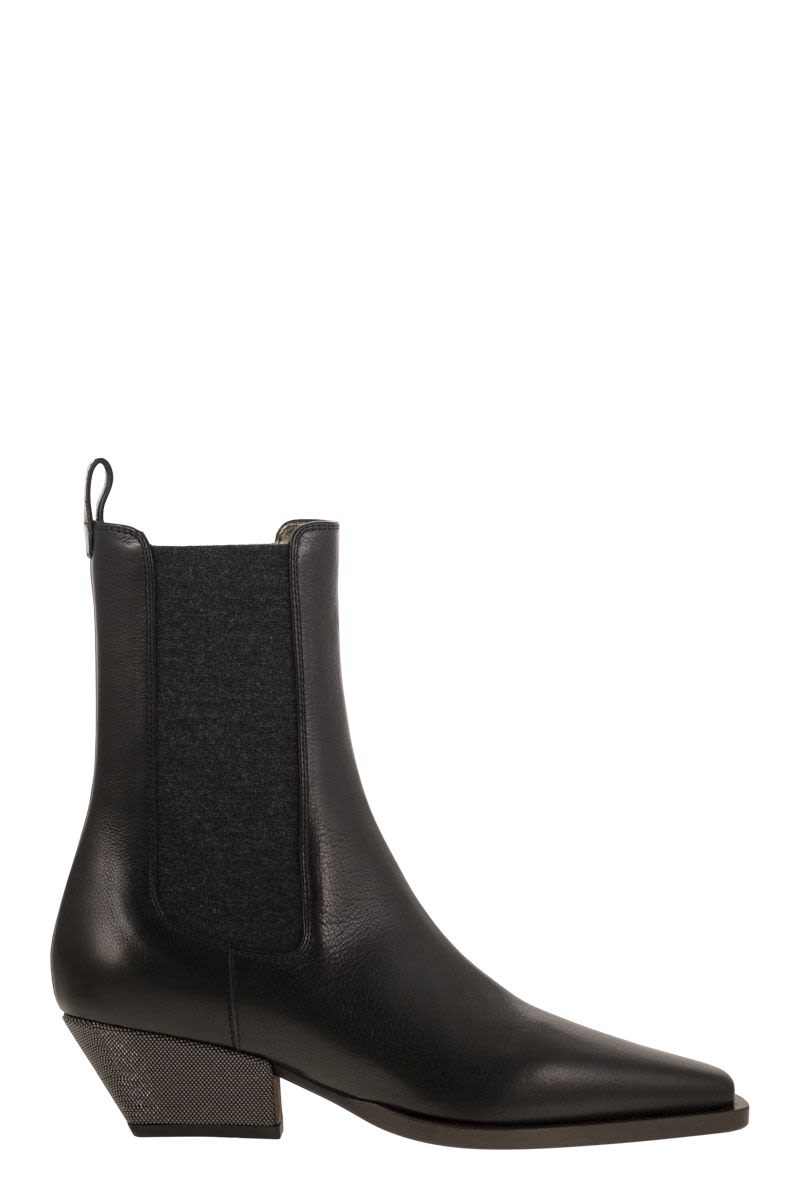 CLASSIC LEATHER CHELSEA BOOT WITH PRECIOUS BLOCK HEELS Brunello Cucinelli BLACK 37