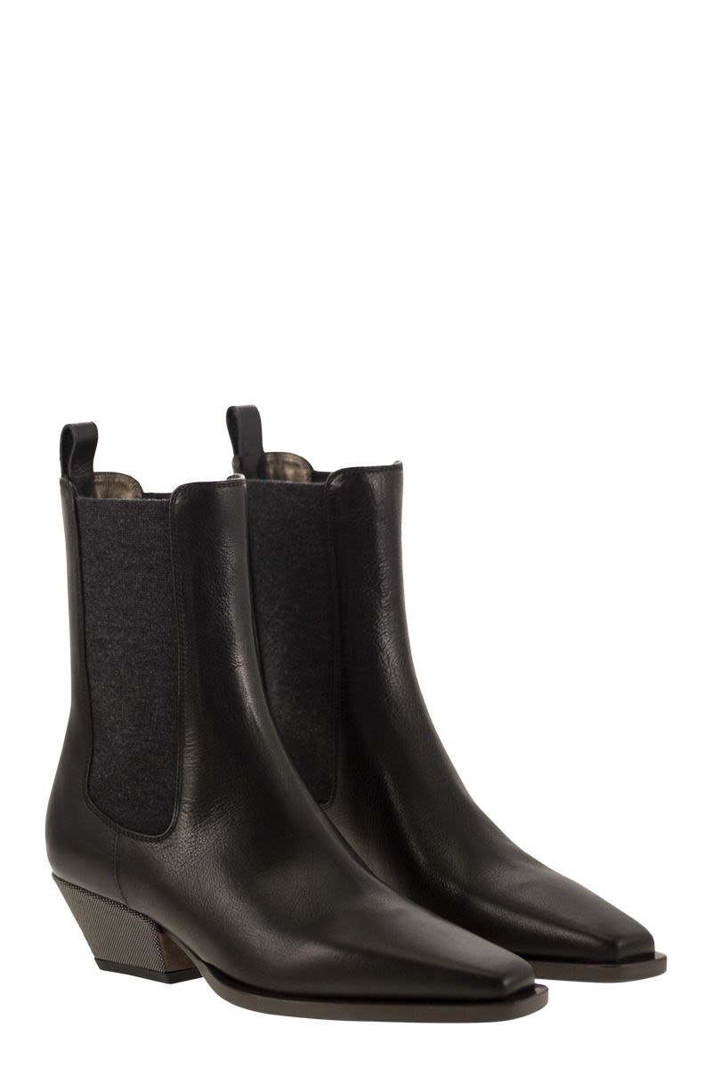 CLASSIC LEATHER CHELSEA BOOT WITH PRECIOUS BLOCK HEELS Brunello Cucinelli