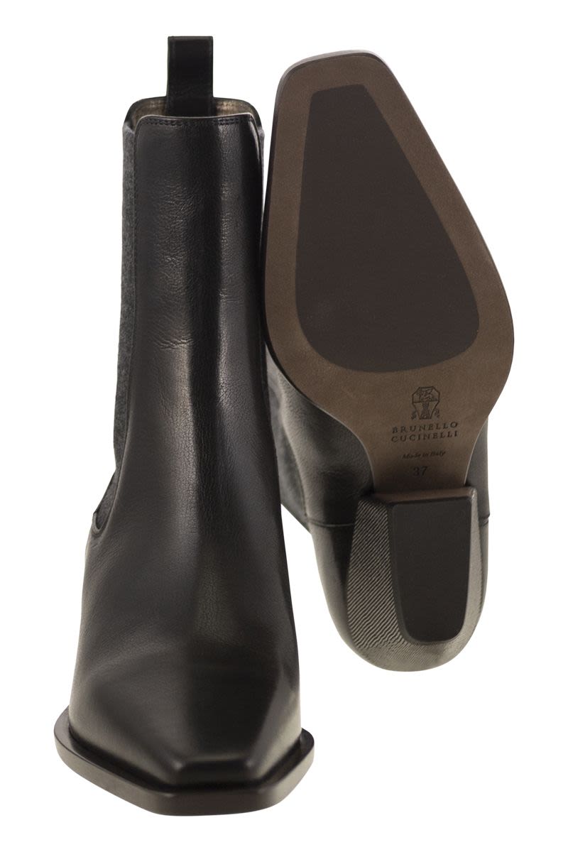 CLASSIC LEATHER CHELSEA BOOT WITH PRECIOUS BLOCK HEELS Brunello Cucinelli