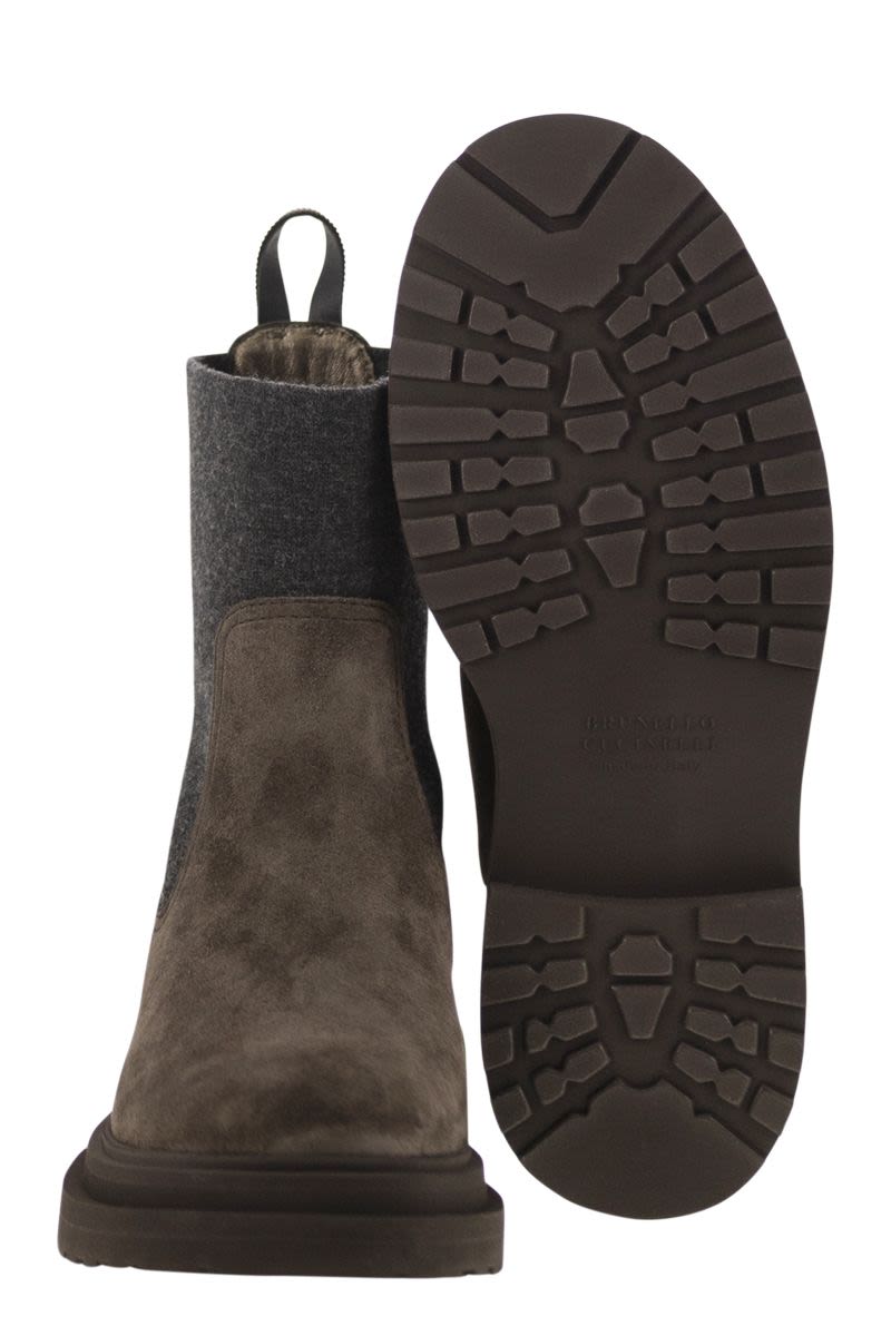 SUEDE BOOT WITH KNITTED INSERT AND PRECIOUS LOOP DETAIL Brunello Cucinelli