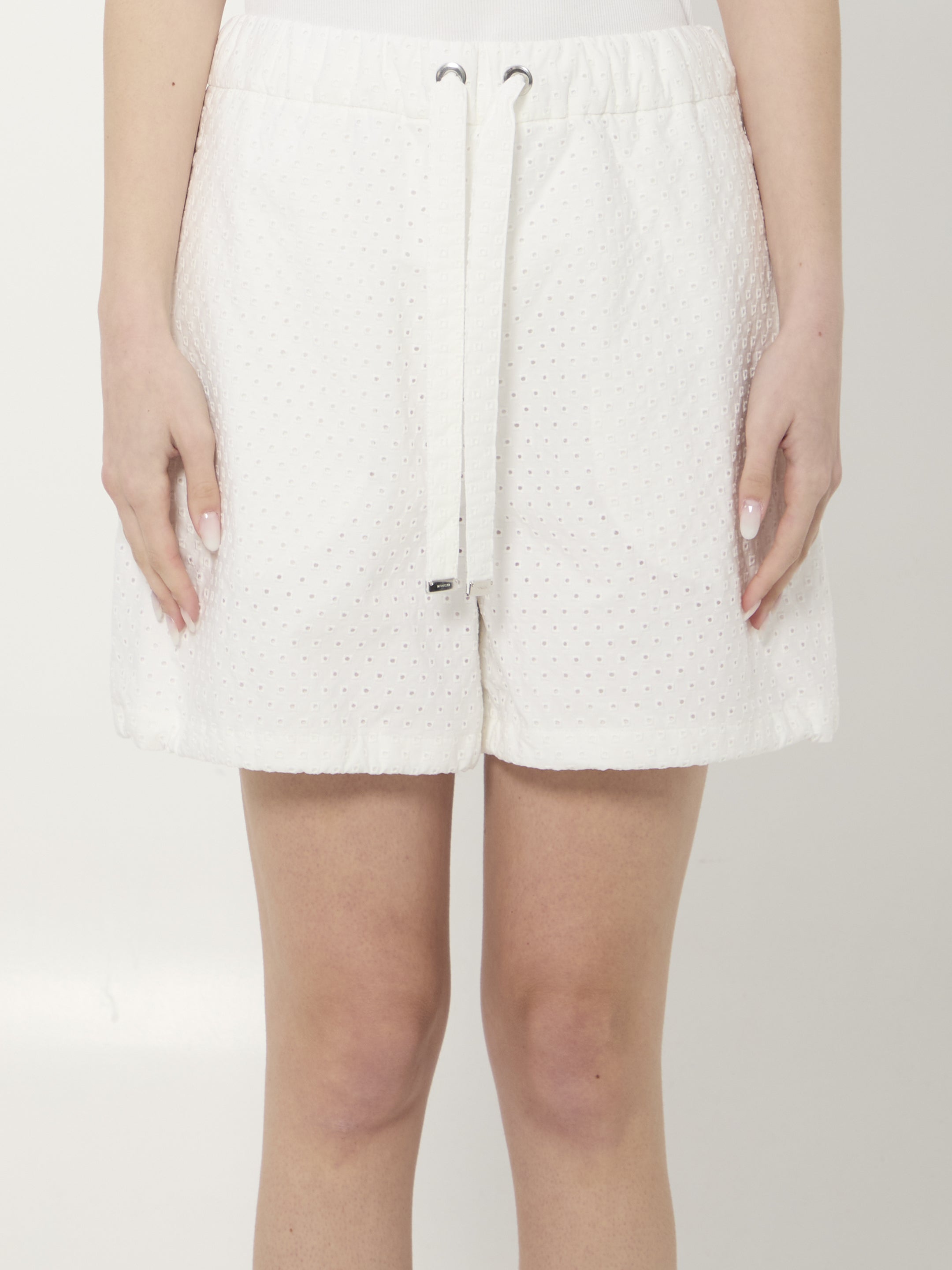 White Moncler cotton San Gallo poplin shorts, front view