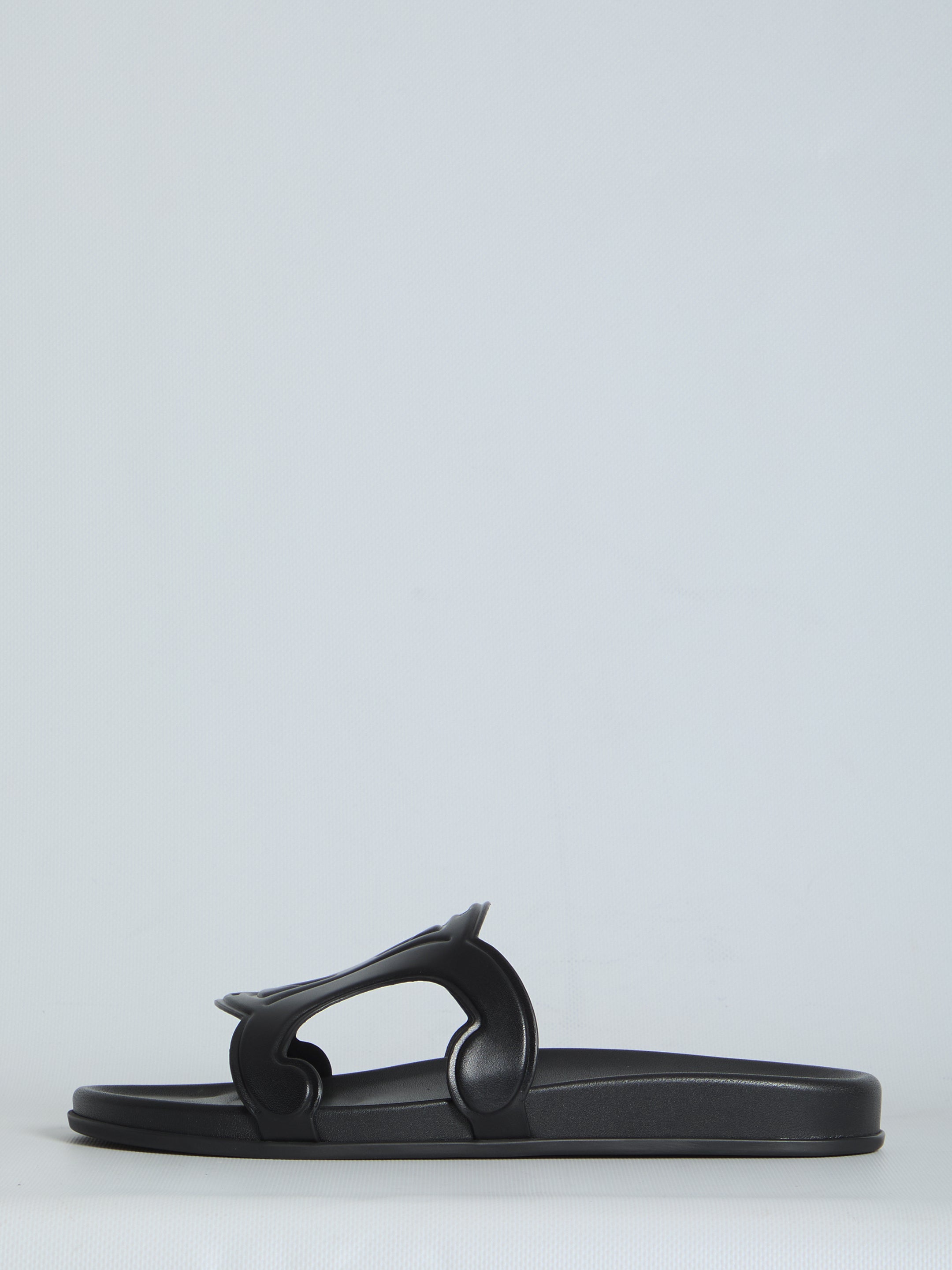 Black Celine Triomphe slide sandal, bottom sole view