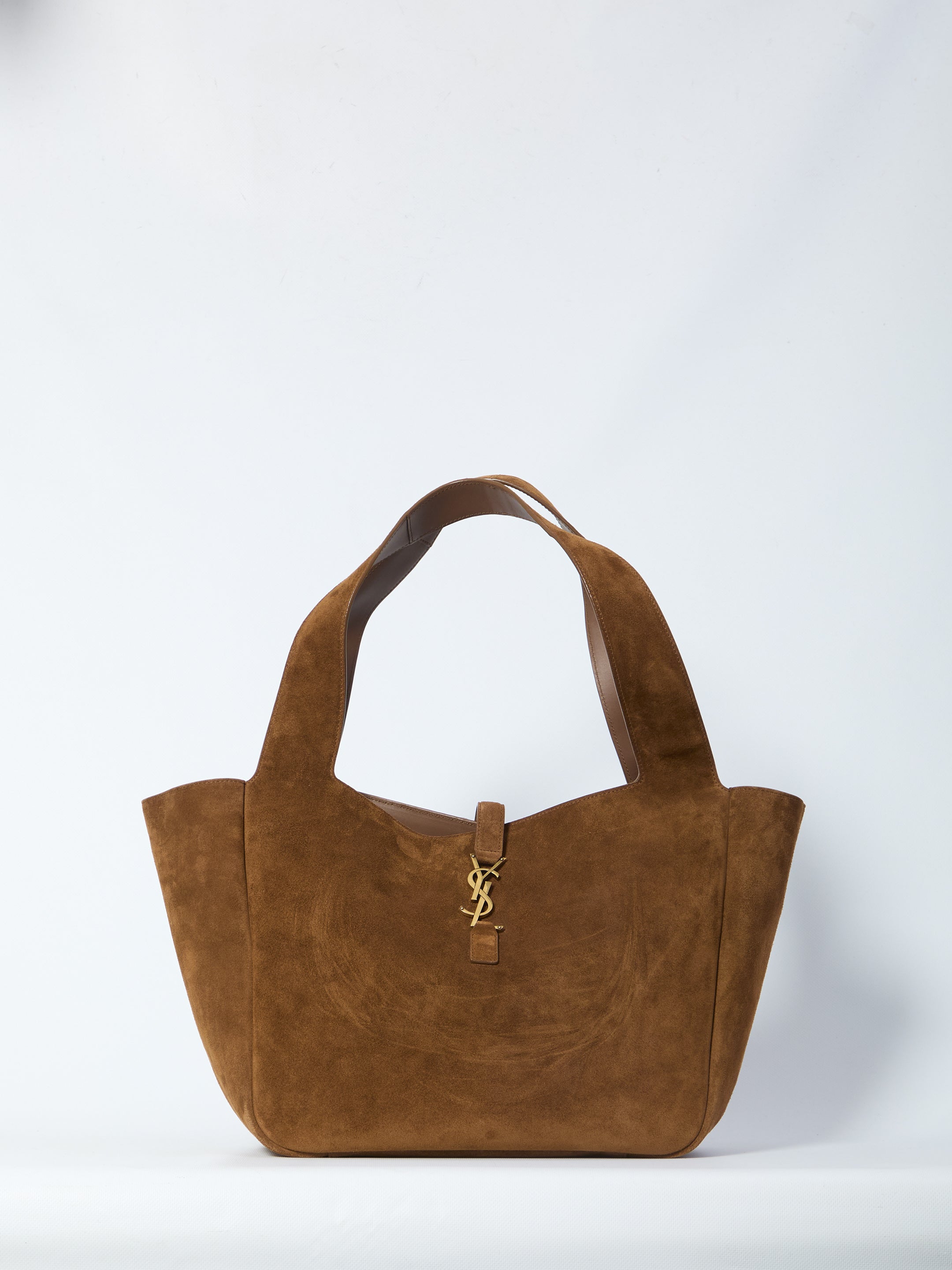 Brown suede Saint Laurent Le 5 à 7 Bea tote bag, front view