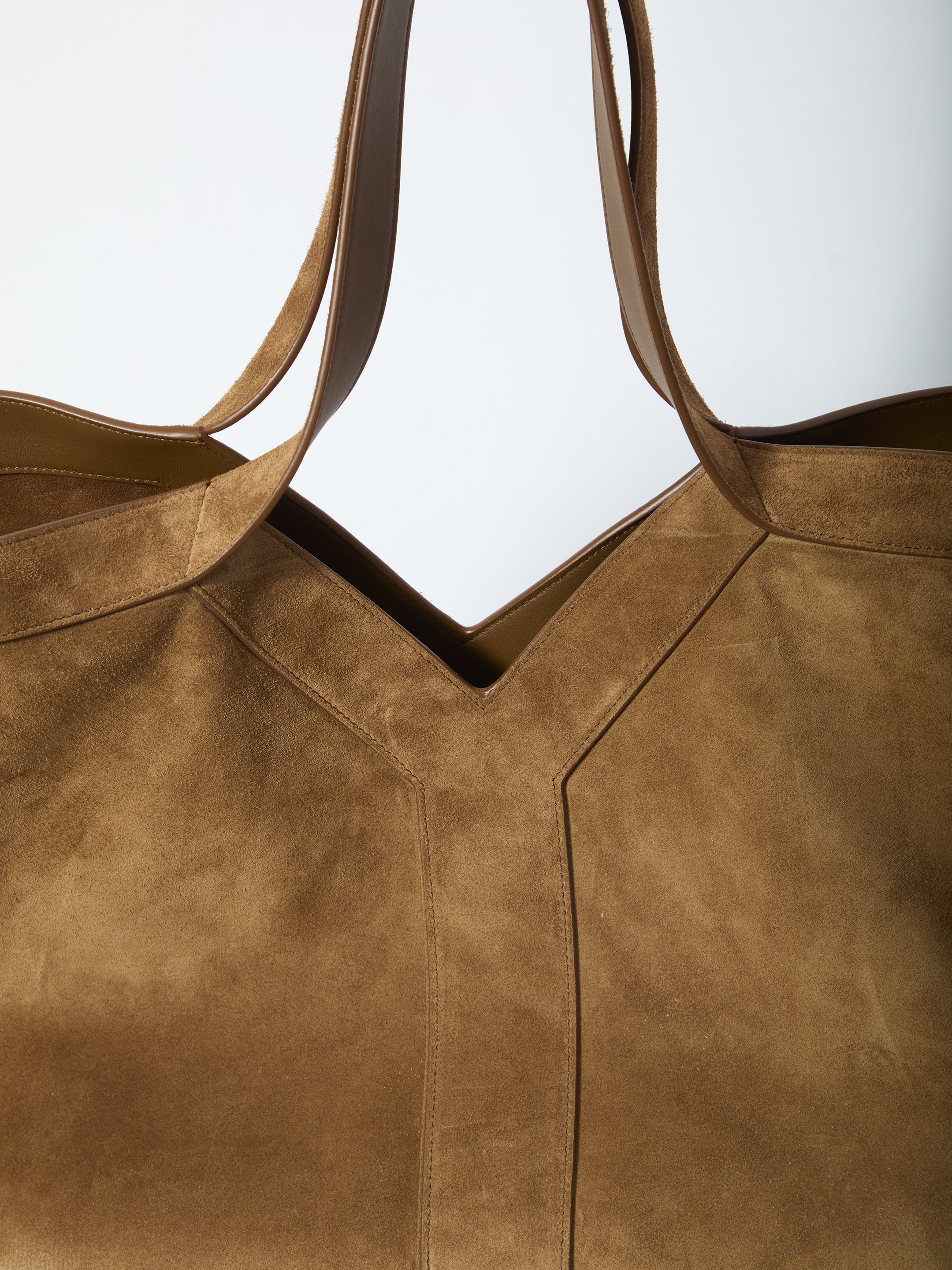 Brown suede Y tote bag small interior with zip pocket and suede lining by Saint Laurent