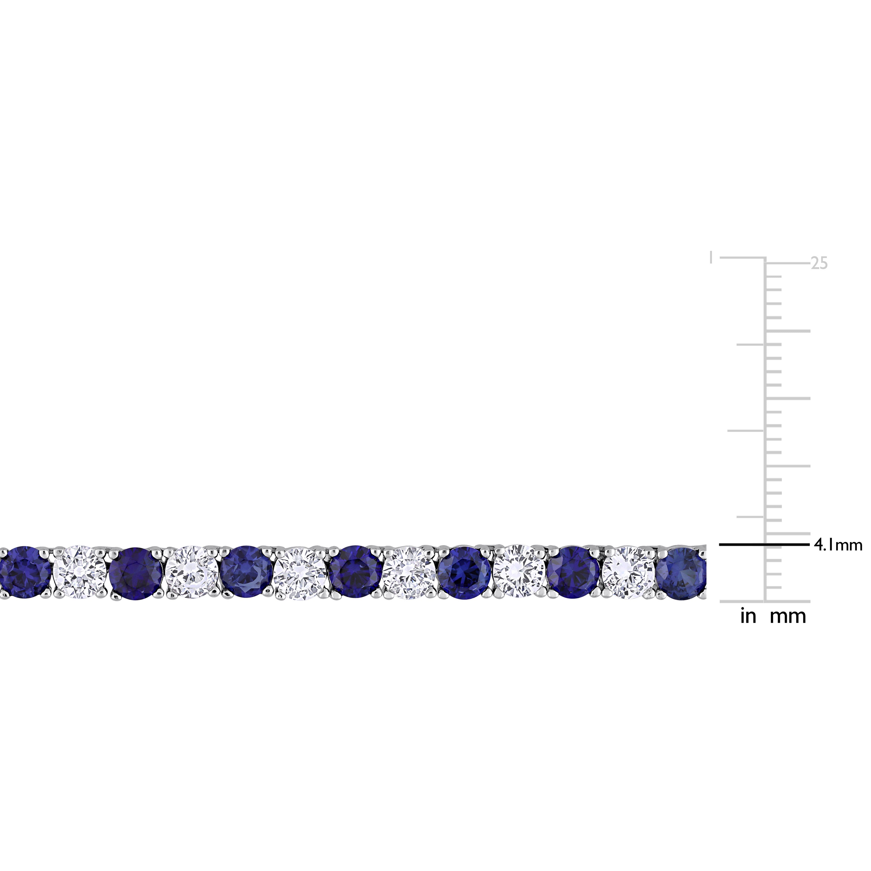 Created blue and white sapphire necklace, detail view of high polish finish