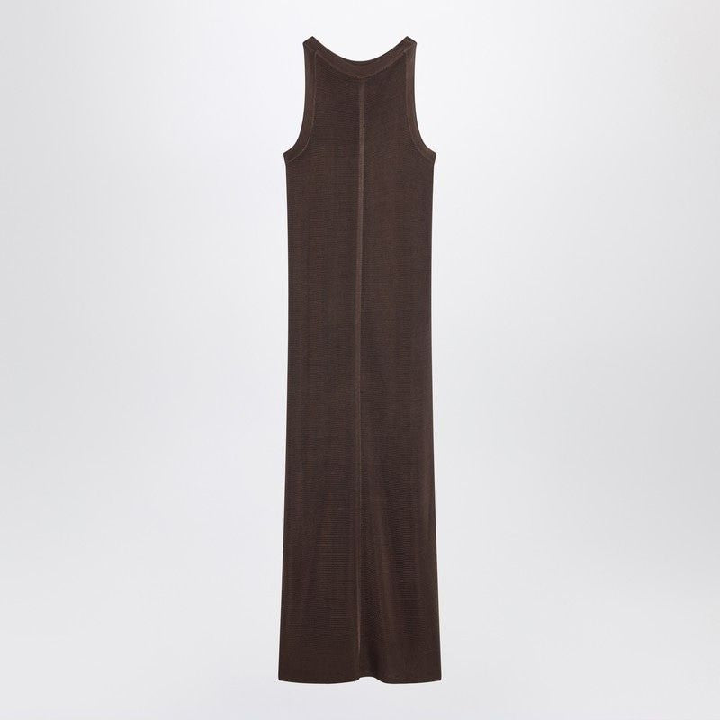 Brown viscose knit dress worn view by LOULOU DE SAISON
