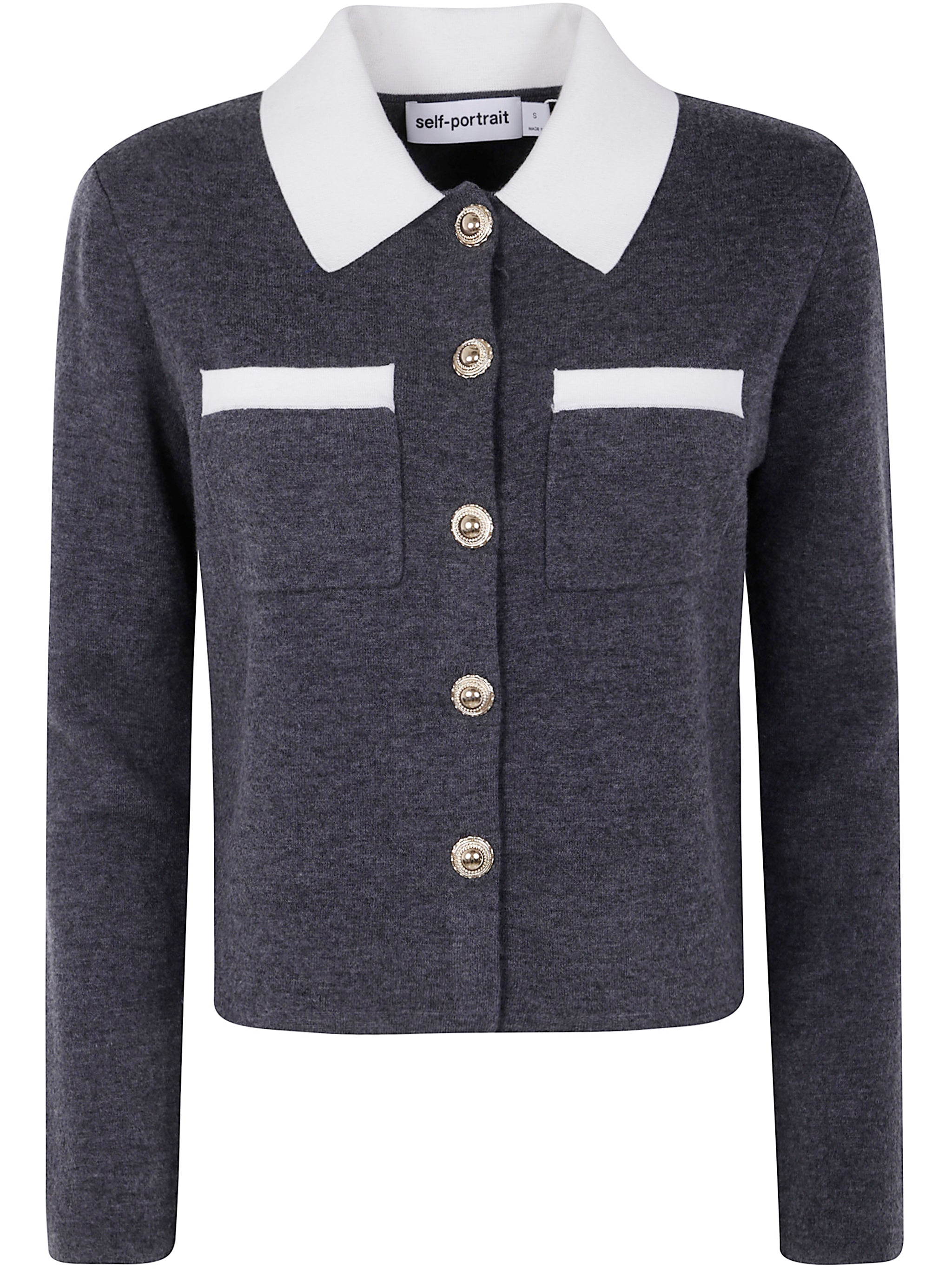 GREY CONTRAST COLLAR CARDIGAN Self-Portrait GREY S