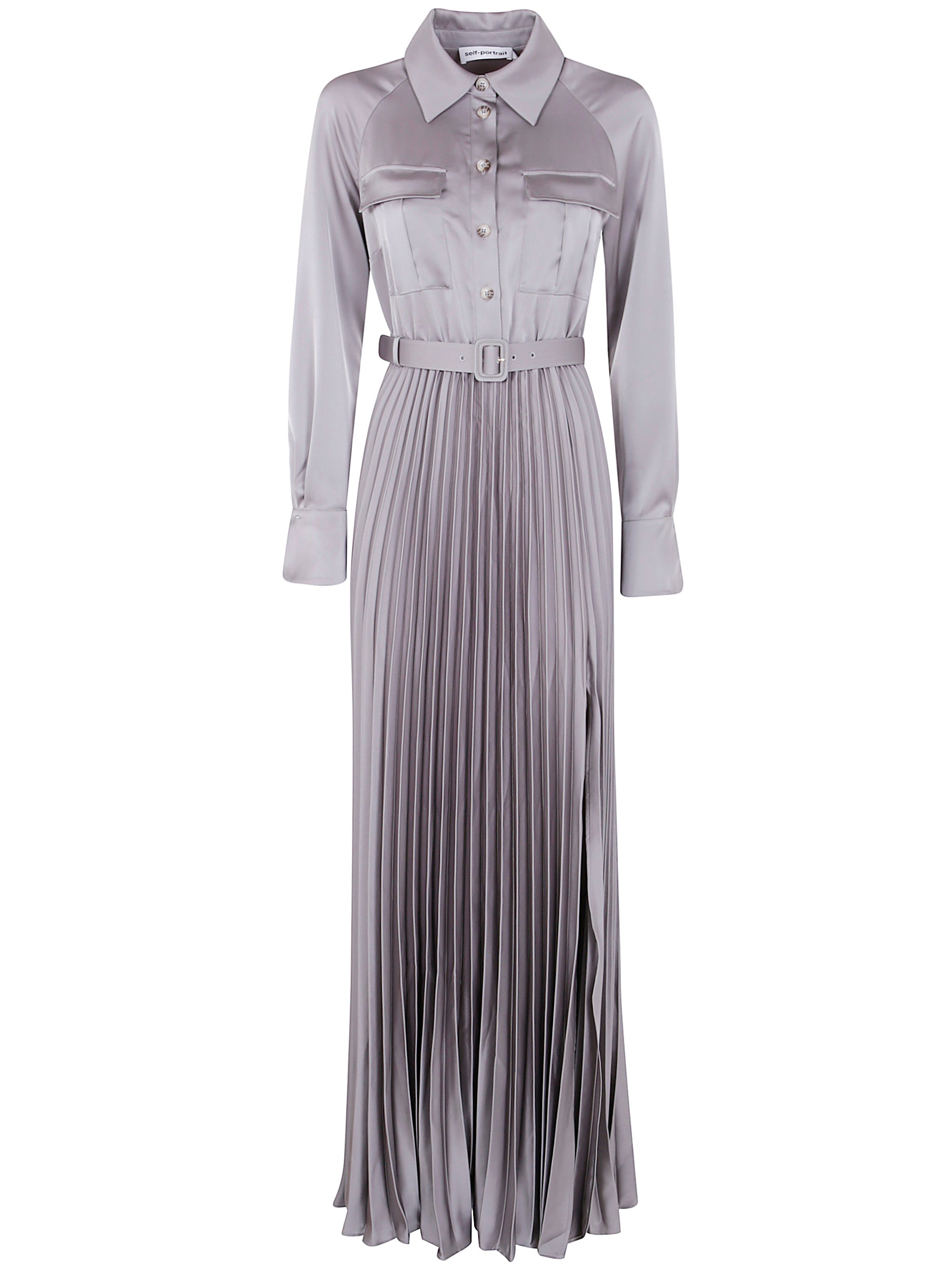 GREY SATIN PLEATED MAXI DRESS Self-Portrait GREY 10