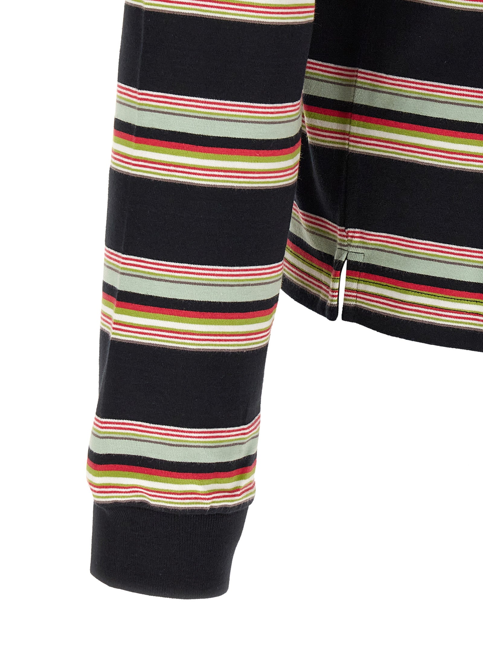Marni long sleeve polo shirt showing side slits at hem and striped pattern, back angle