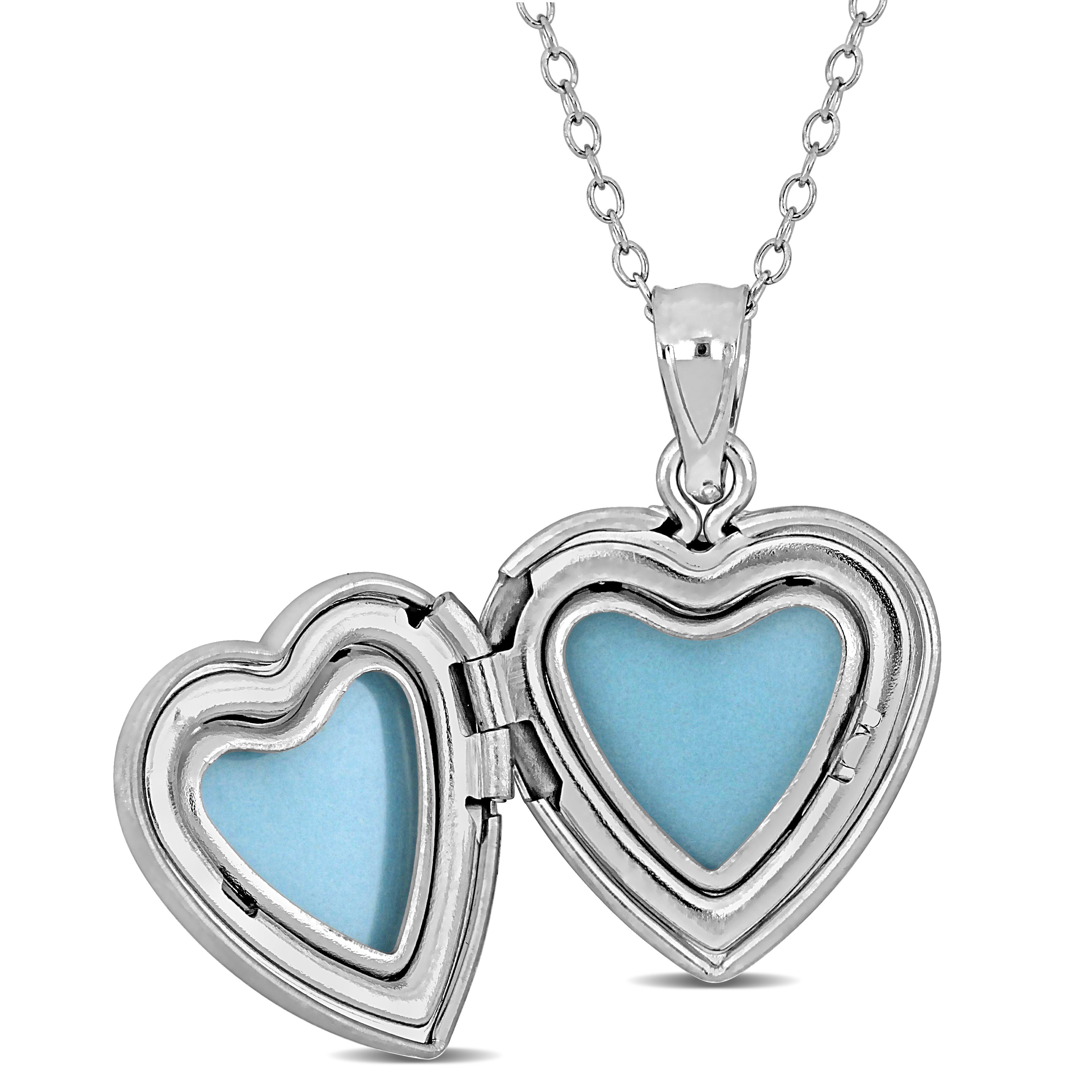Sterling silver Mom heart locket pendant shown open by Lord & Taylor