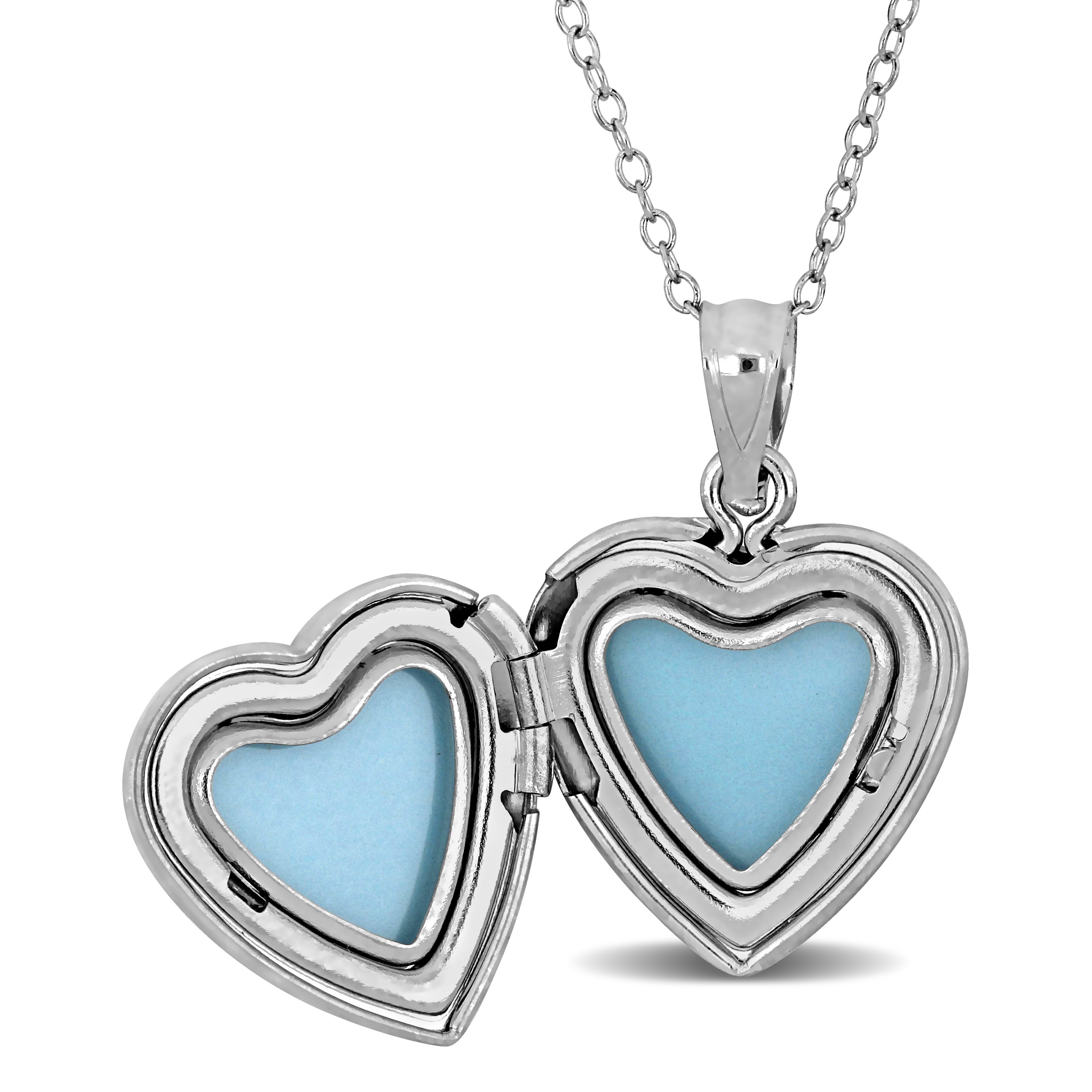 Sterling silver heart locket necklace open view showing interior by Lord & Taylor