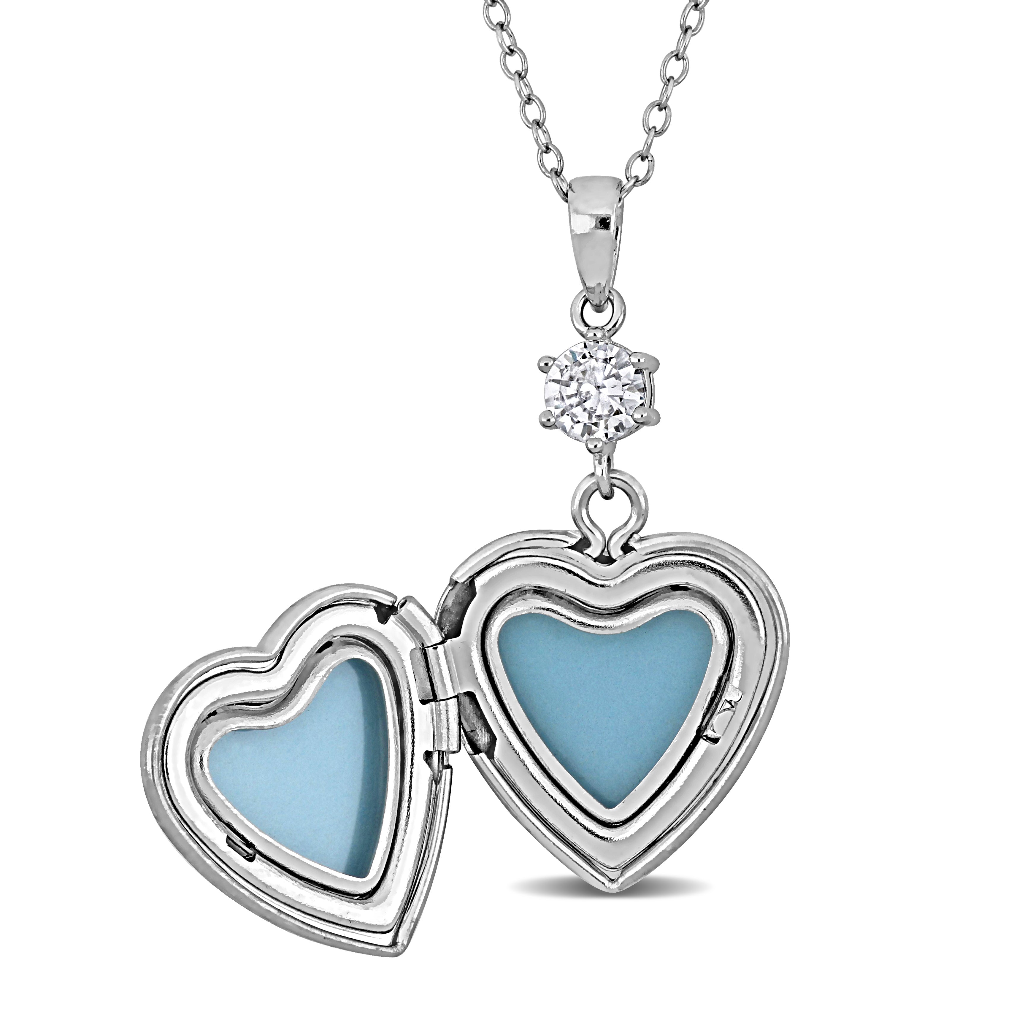 Heart locket necklace detail showing cubic zirconia on bail by Lord & Taylor