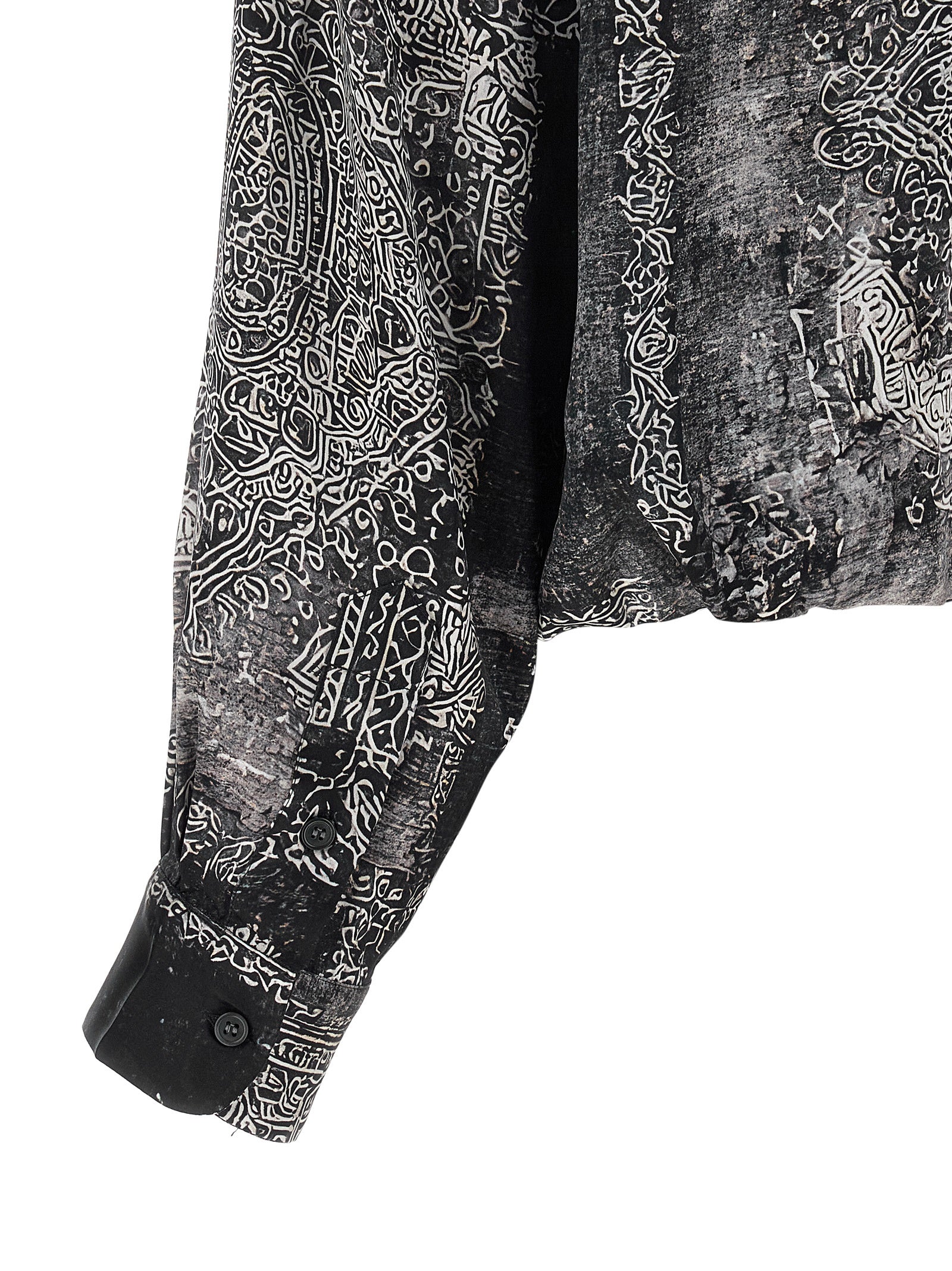 R13 Bubble shirt detail showing button cuffs and bandana print pattern