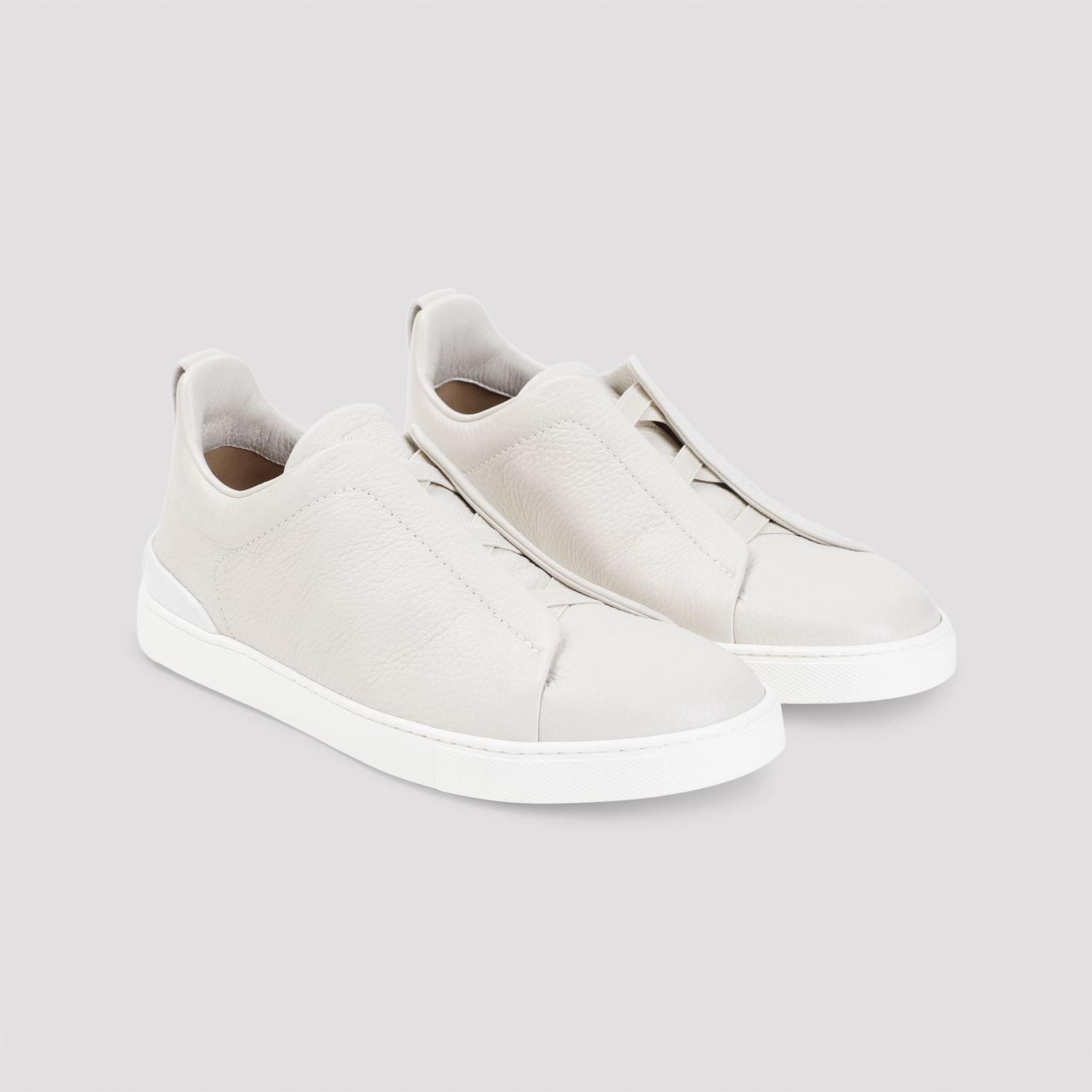 IVORY LEATHER SLIP ONS Zegna