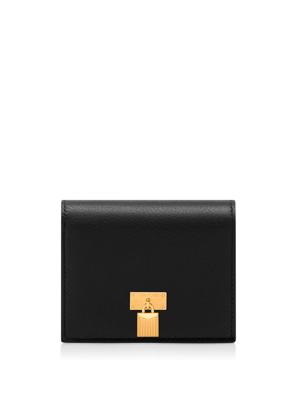 NATURAL GRAIN LEATHER PADLOCK COMPACT WALLET Tom Ford BLACK UNICA