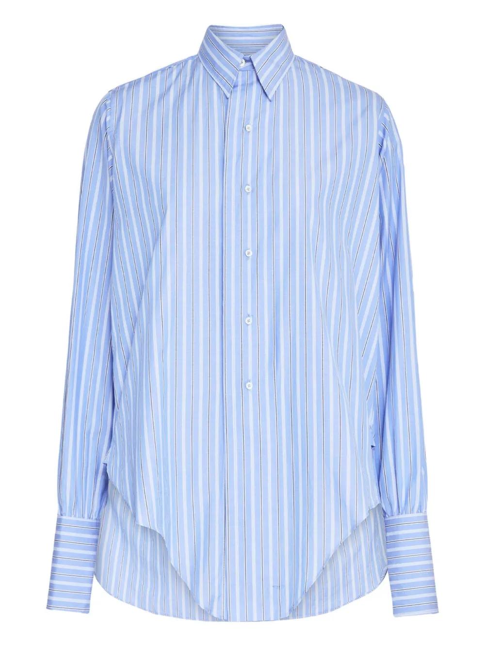 Blue striped cotton shirt with long sleeves by Maison Margiela, front view