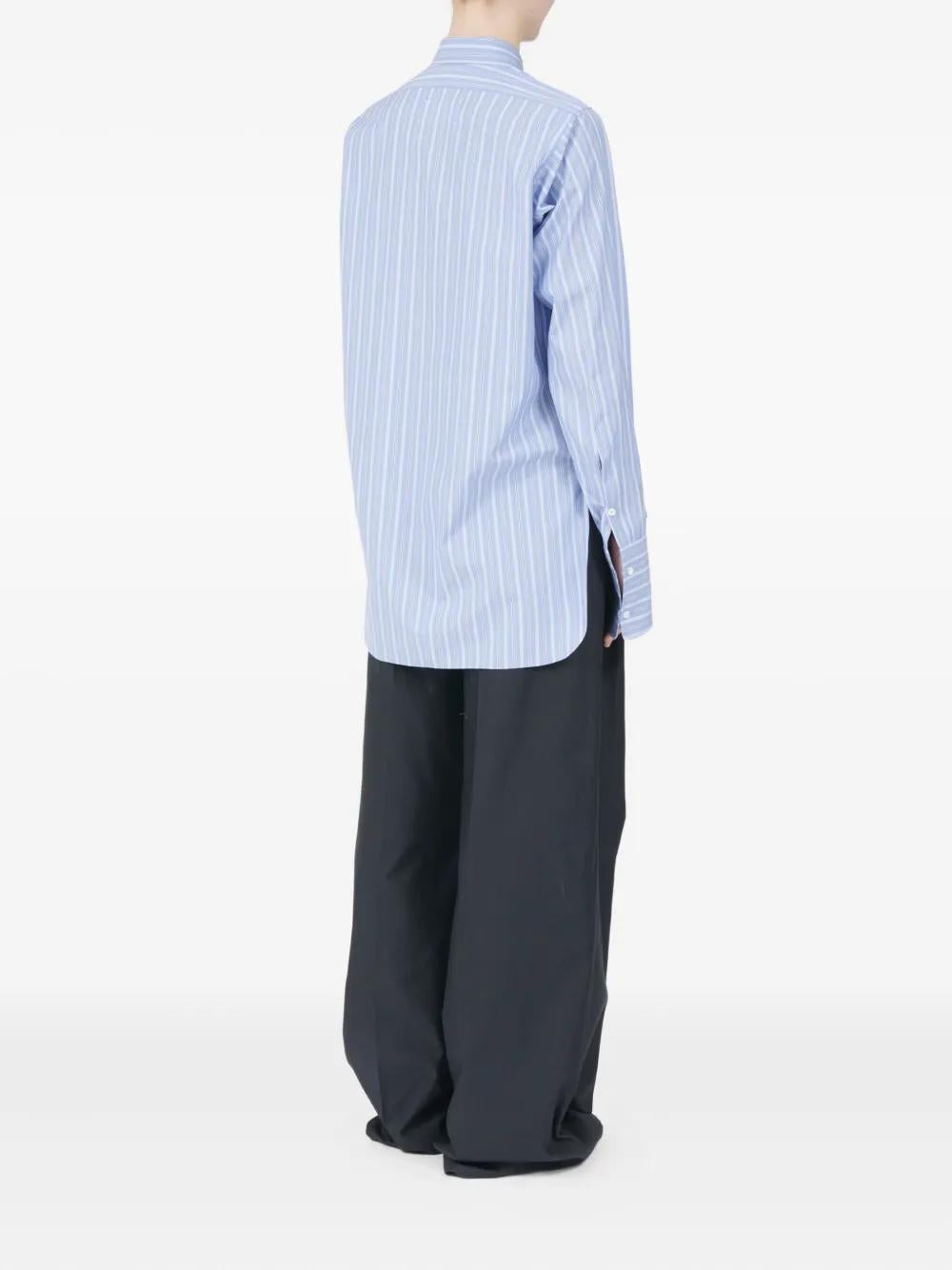 Maison Margiela blue striped shirt detail, collar and button-front construction