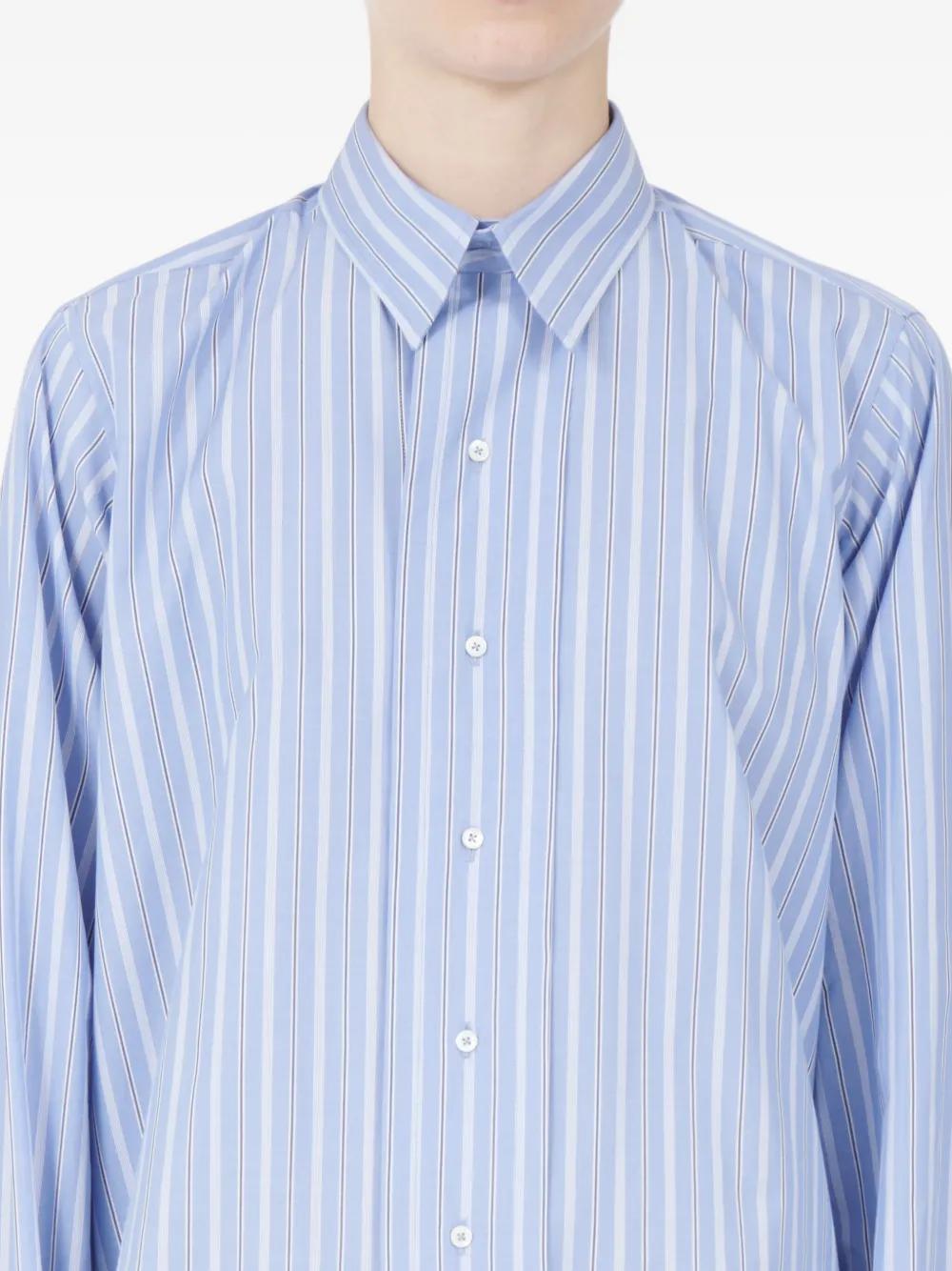 Blue striped cotton shirt by Maison Margiela, sleeve and cuff detail view