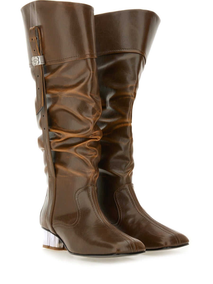 BLACK POLYURETHANE BOOTS Ganni