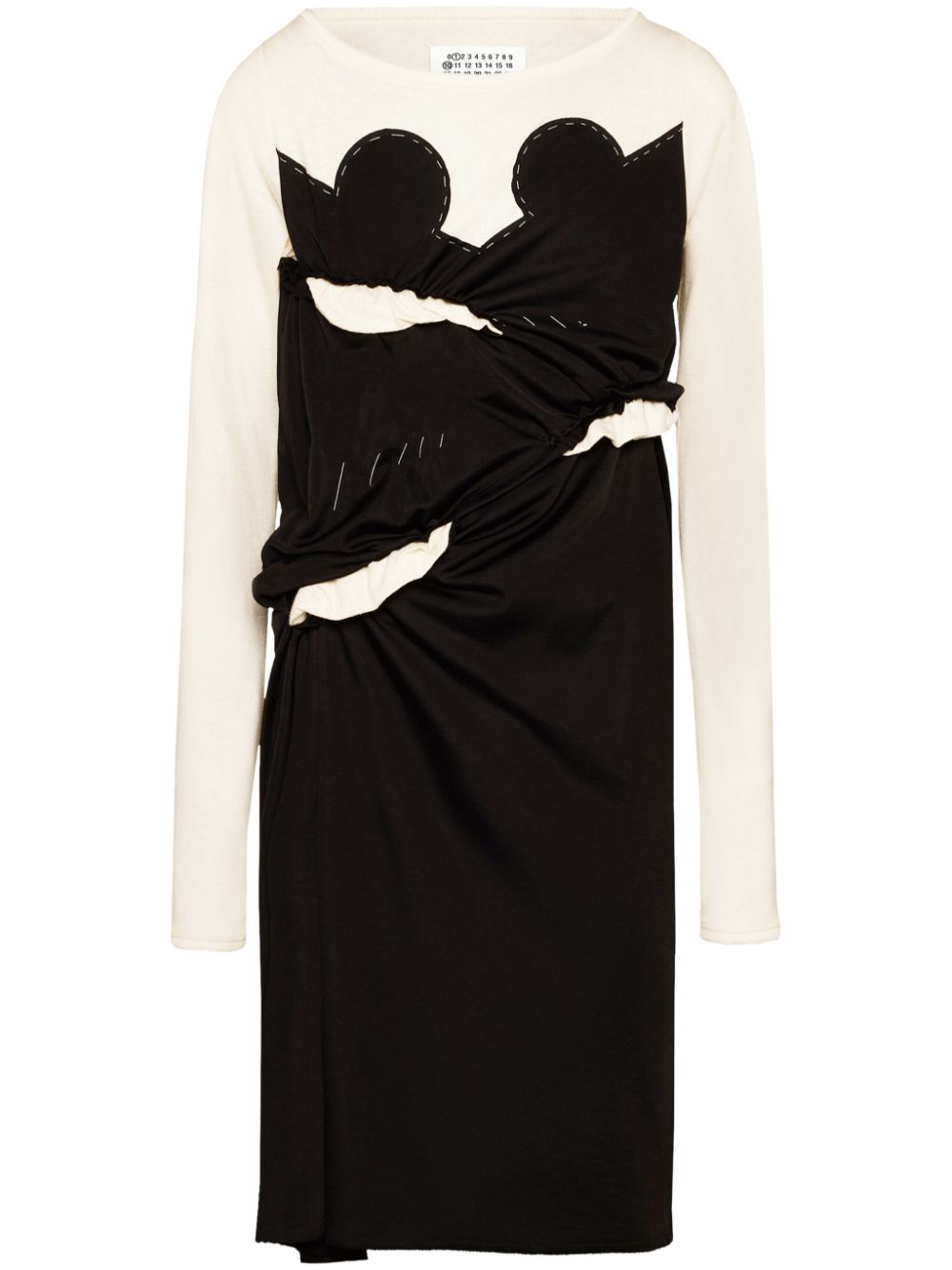 Black and off-white Maison Margiela midi dress with knitted panels, front view