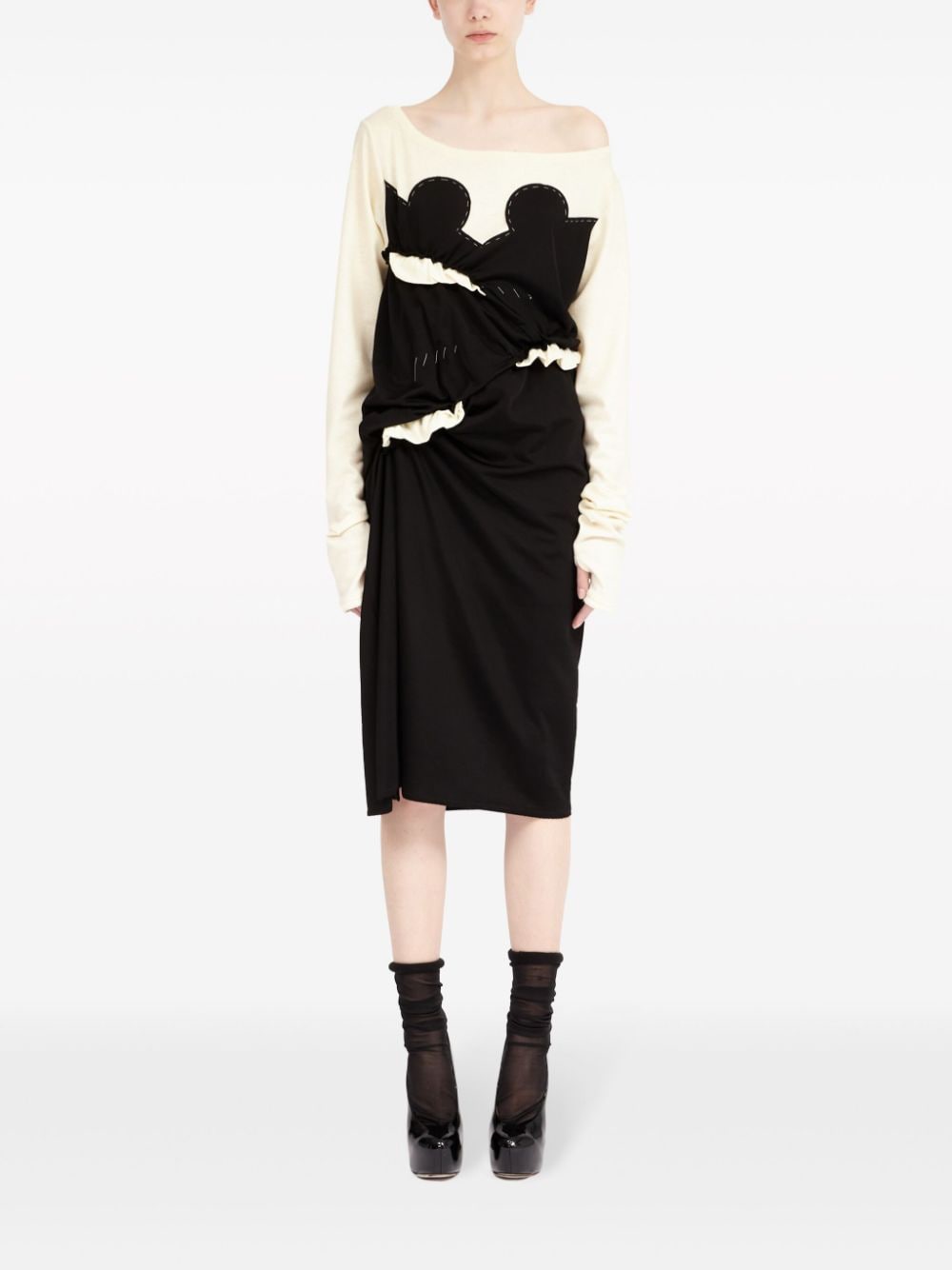 Black and off-white Maison Margiela midi dress showing signature numbers motif detail