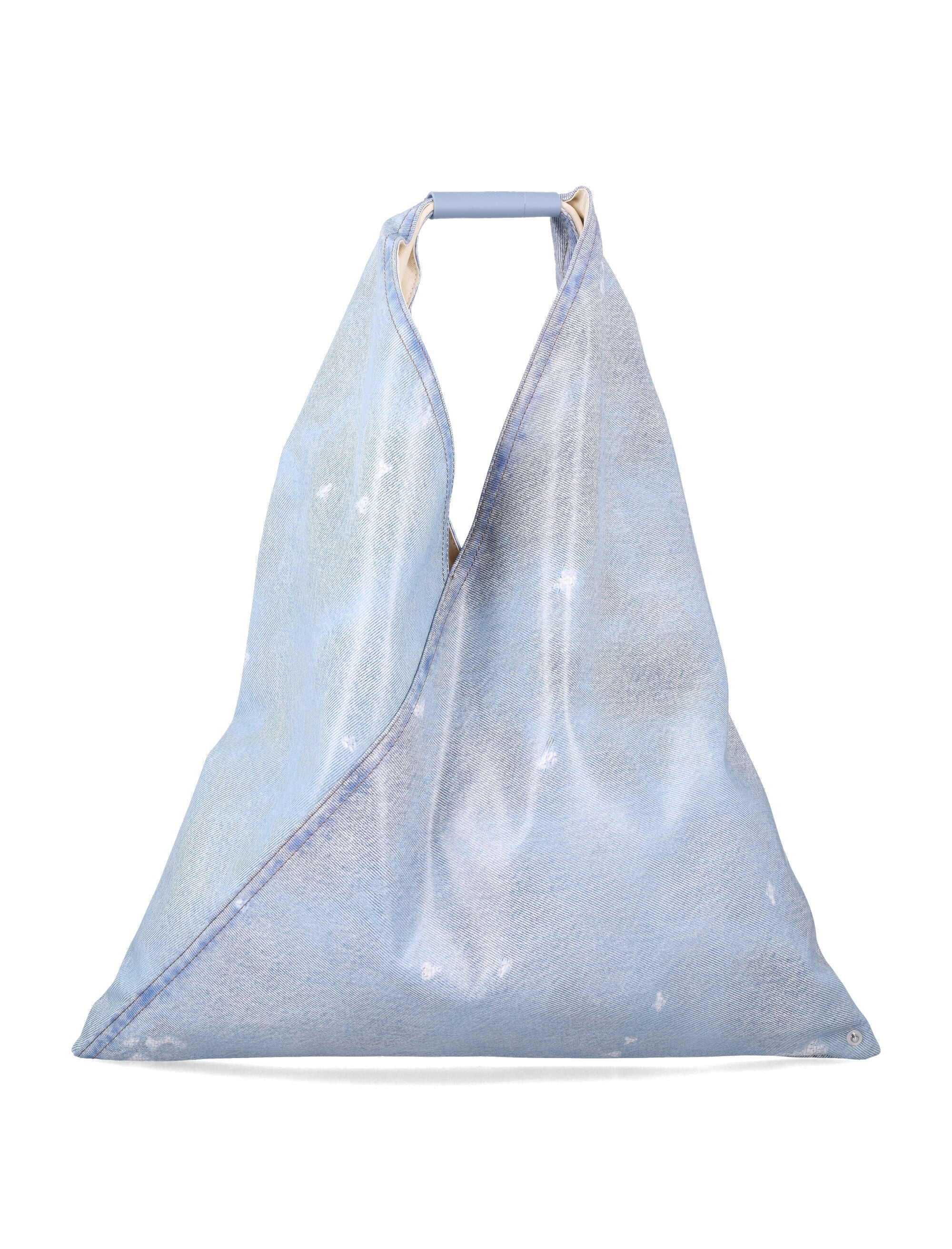Blue polyester shoulder bag with calfskin accents by MM6 Maison Margiela, front view