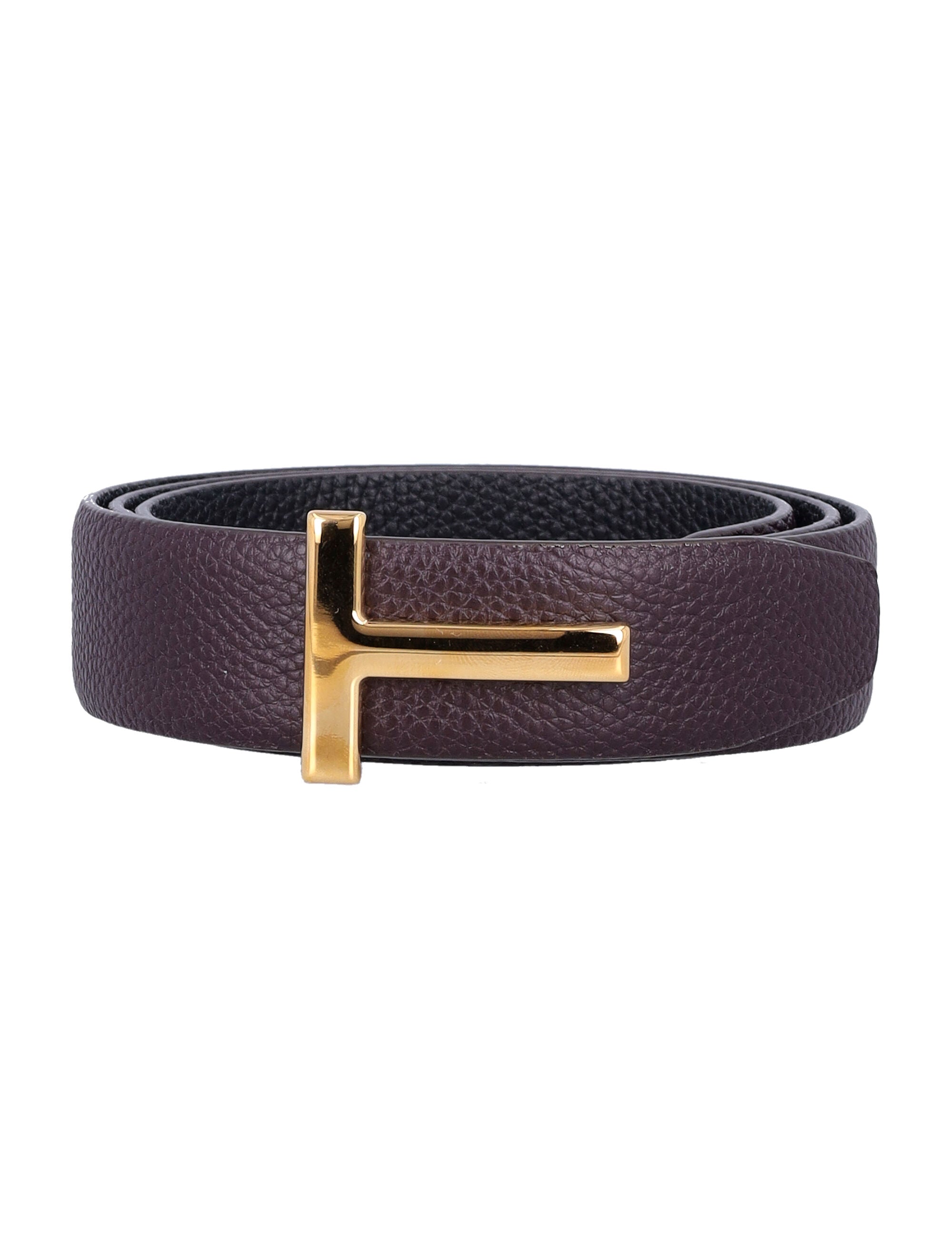 SMALL GRAIN LEATHER ICON BELT Tom Ford OXBLOOD BLACK T GOLD 90