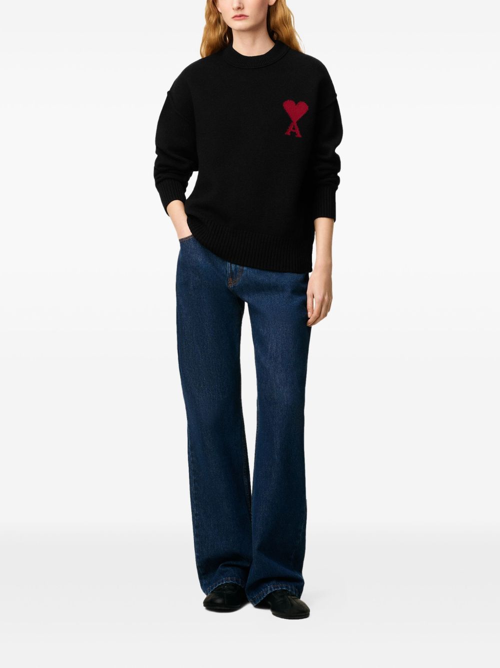 WOOL SWEATER WITH HEART INTARSIA DESIGN AMI Paris