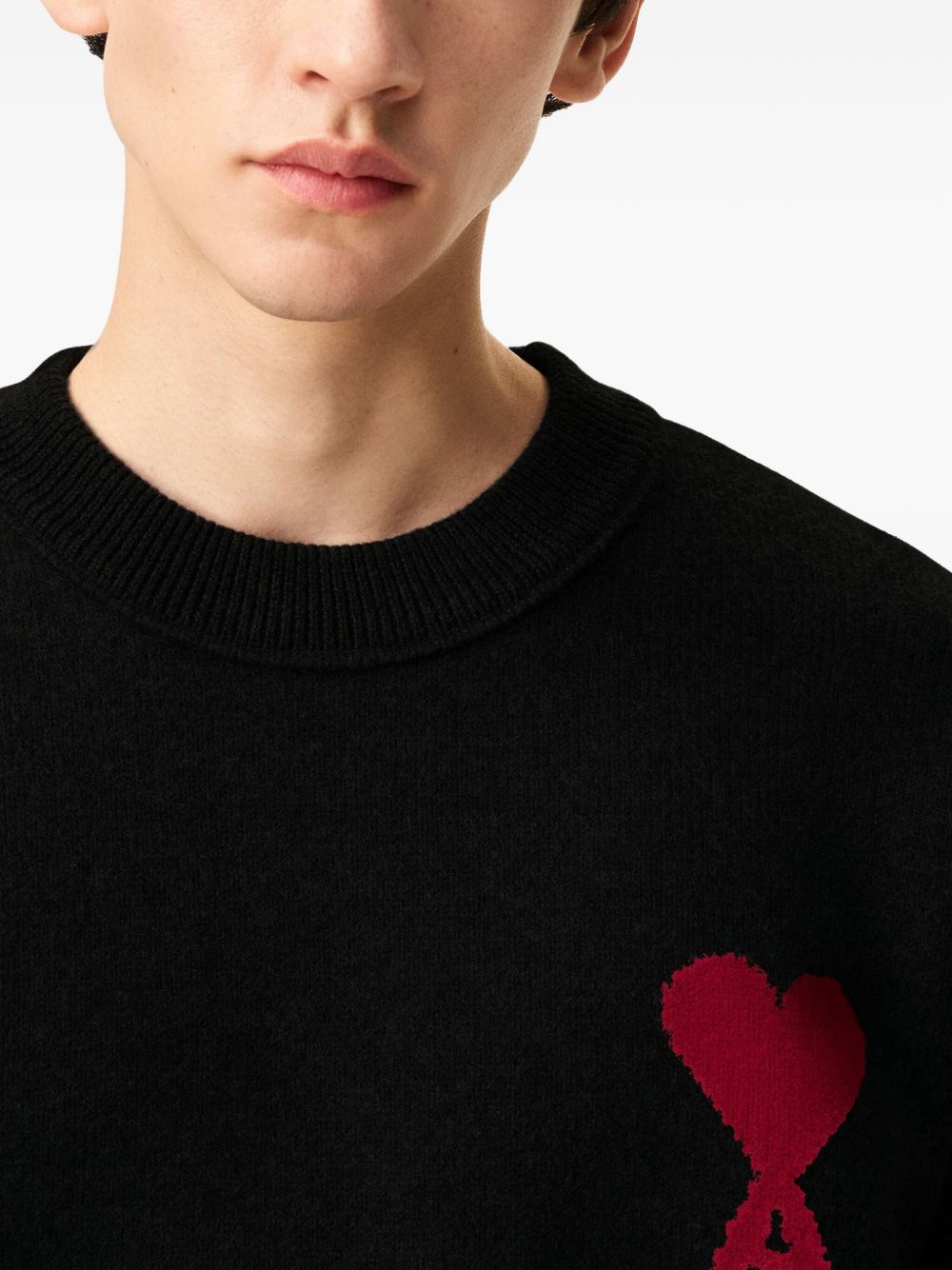 WOOL SWEATER WITH HEART INTARSIA DESIGN AMI Paris
