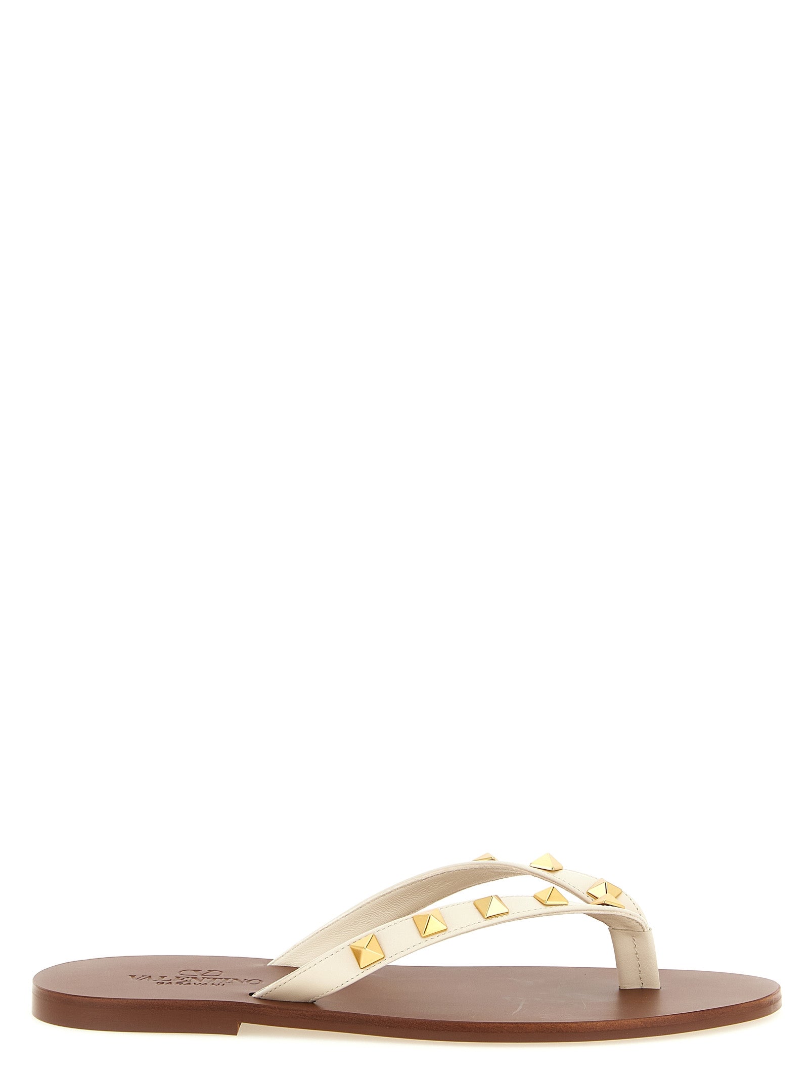 White Valentino Garavani Rockstud thong sandals, front view