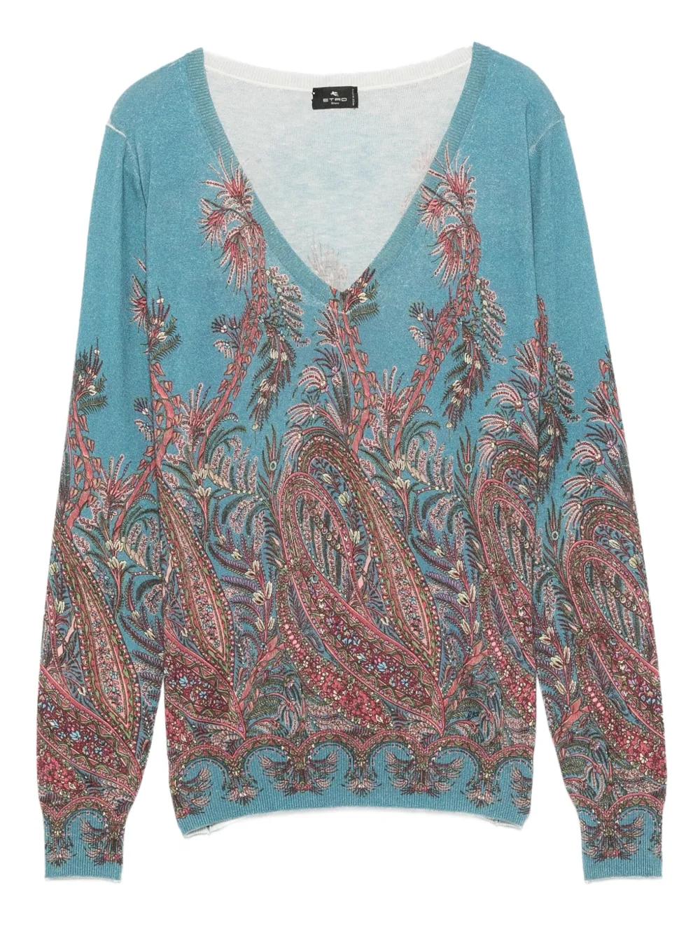 PAISLEY PATTERNED V-NECK BLOUSE Etro X0883 40