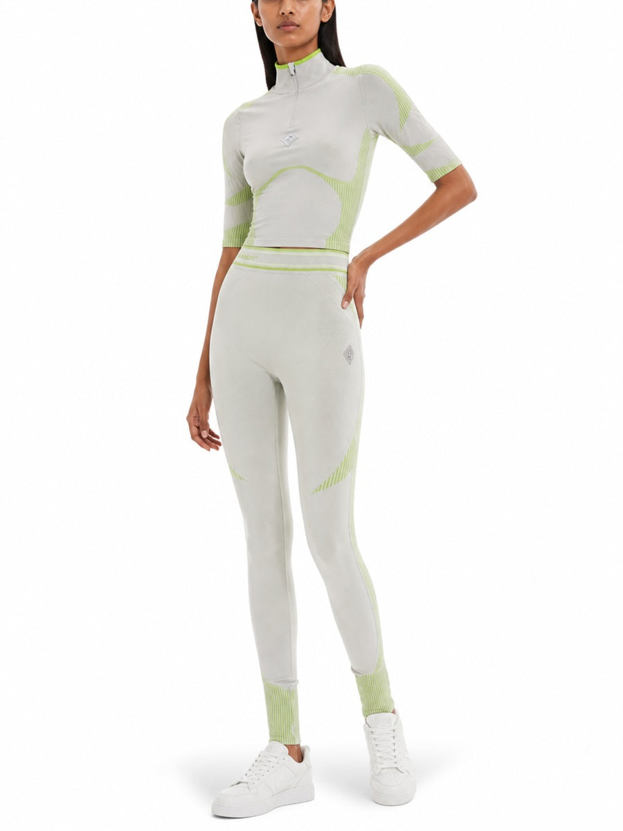 Grey Casablanca crop top with turtleneck and logo detail, front view